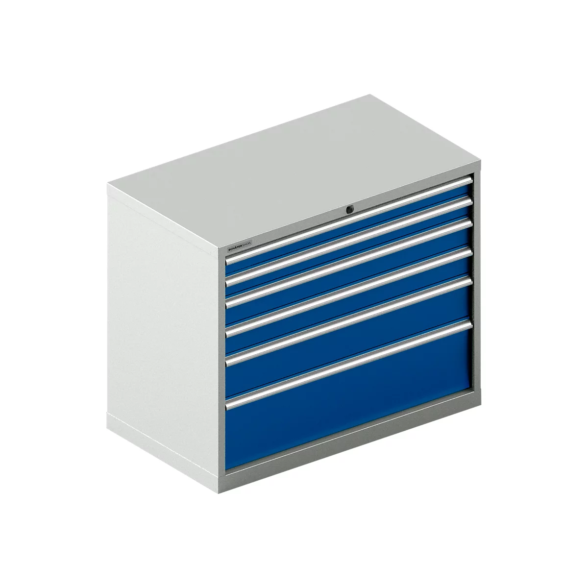 Schäfer Shop Select Schubladenschrank 54-27, 6 Schübe, bis 75 kg, B 1023 x T 572 x H 850 mm, lichtgrau/enzianblau