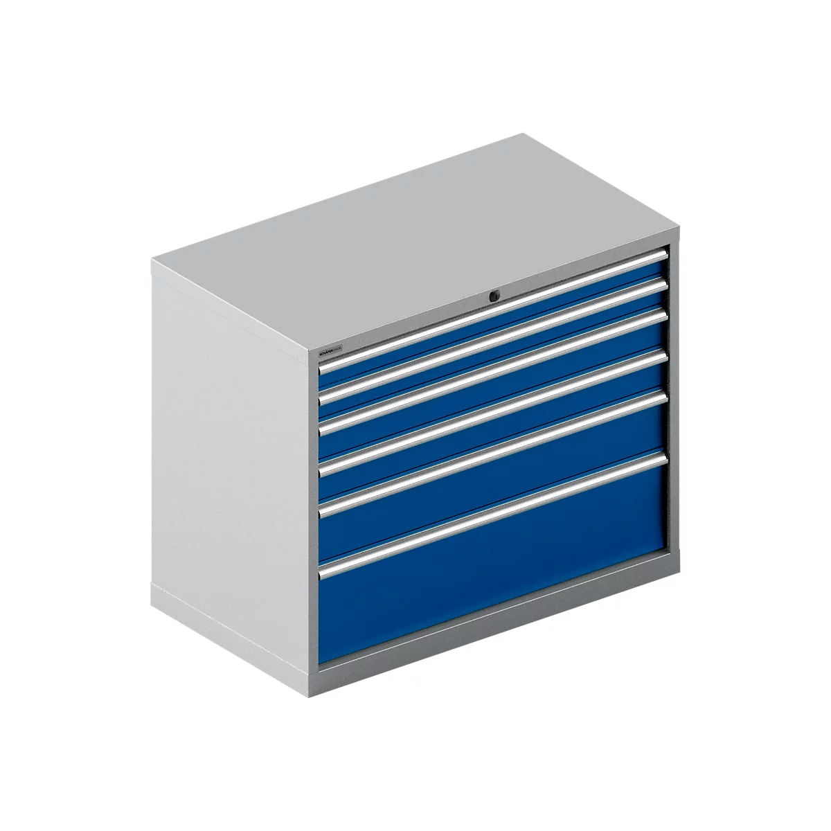 Schäfer Shop Select Schubladenschrank 54-27, 6 Schübe, bis 75 kg, B 1023 x T 572 x H 850 mm, weißalu/enzianblau