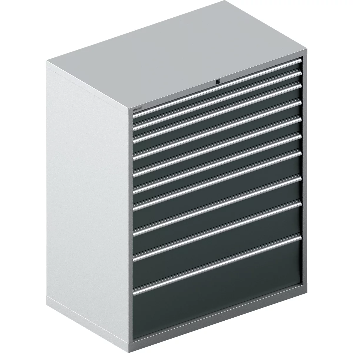 Schäfer Shop Select Schubladenschrank 64-36, 10 Schübe, bis 200 kg, B 1193 x T 725 x H 1450 mm, weißalu/anthrazitgrau