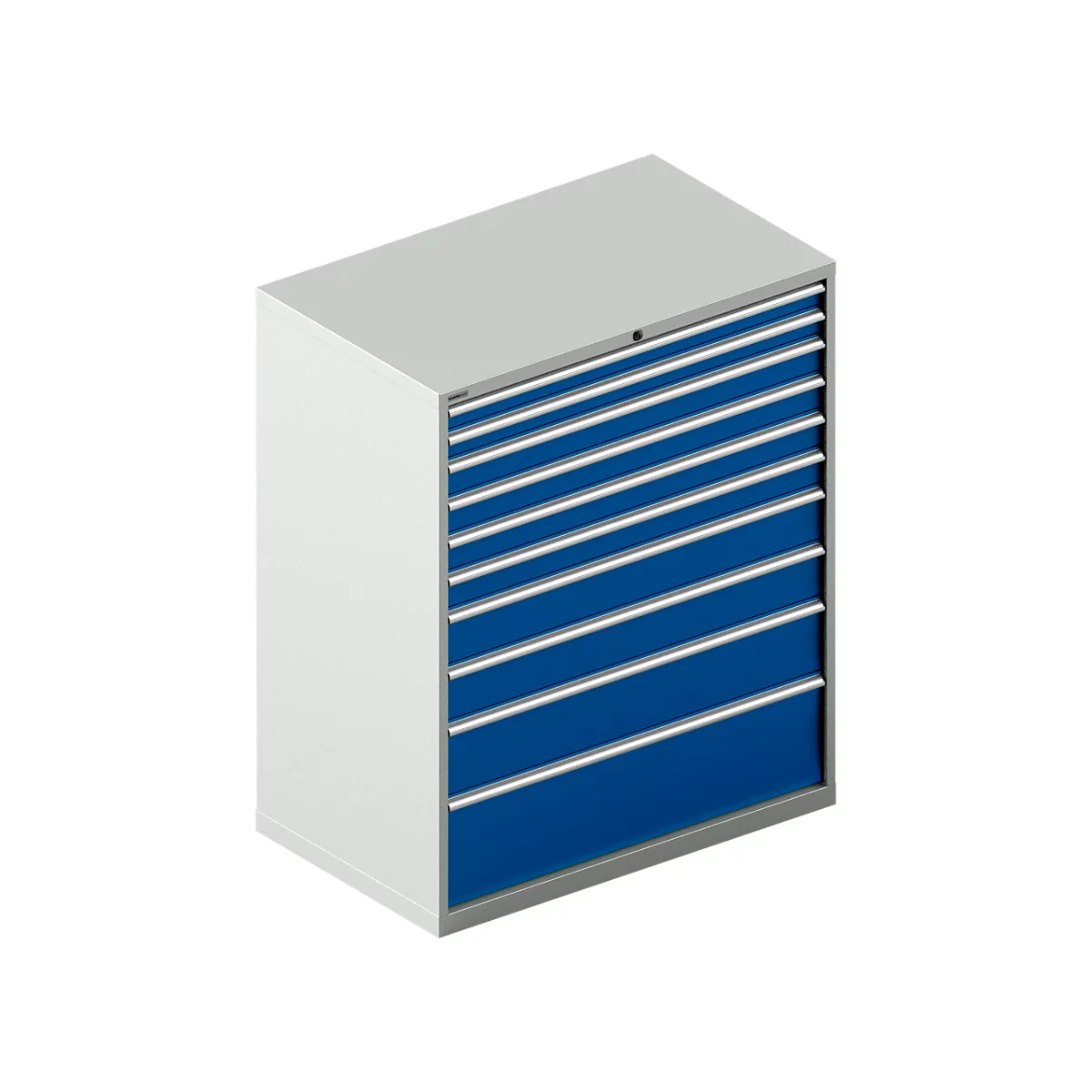 Schäfer Shop Select Schubladenschrank 64-36, 10 Schübe, bis 75 kg, B 1193 x T 725 x H 1450 mm, lichtgrau/enzianblau