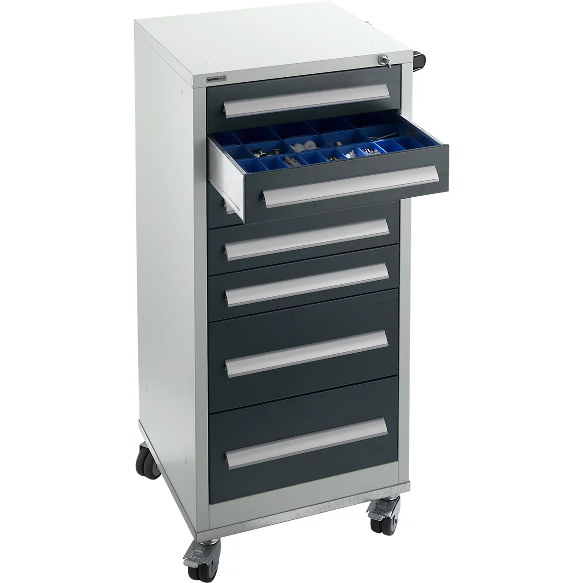 Schäfer Shop Select Schubladenschrank SFR 70, 7 Schübe, mit Rollen, lichgrau RAL 7035 anthrazitgrau RAL 7016