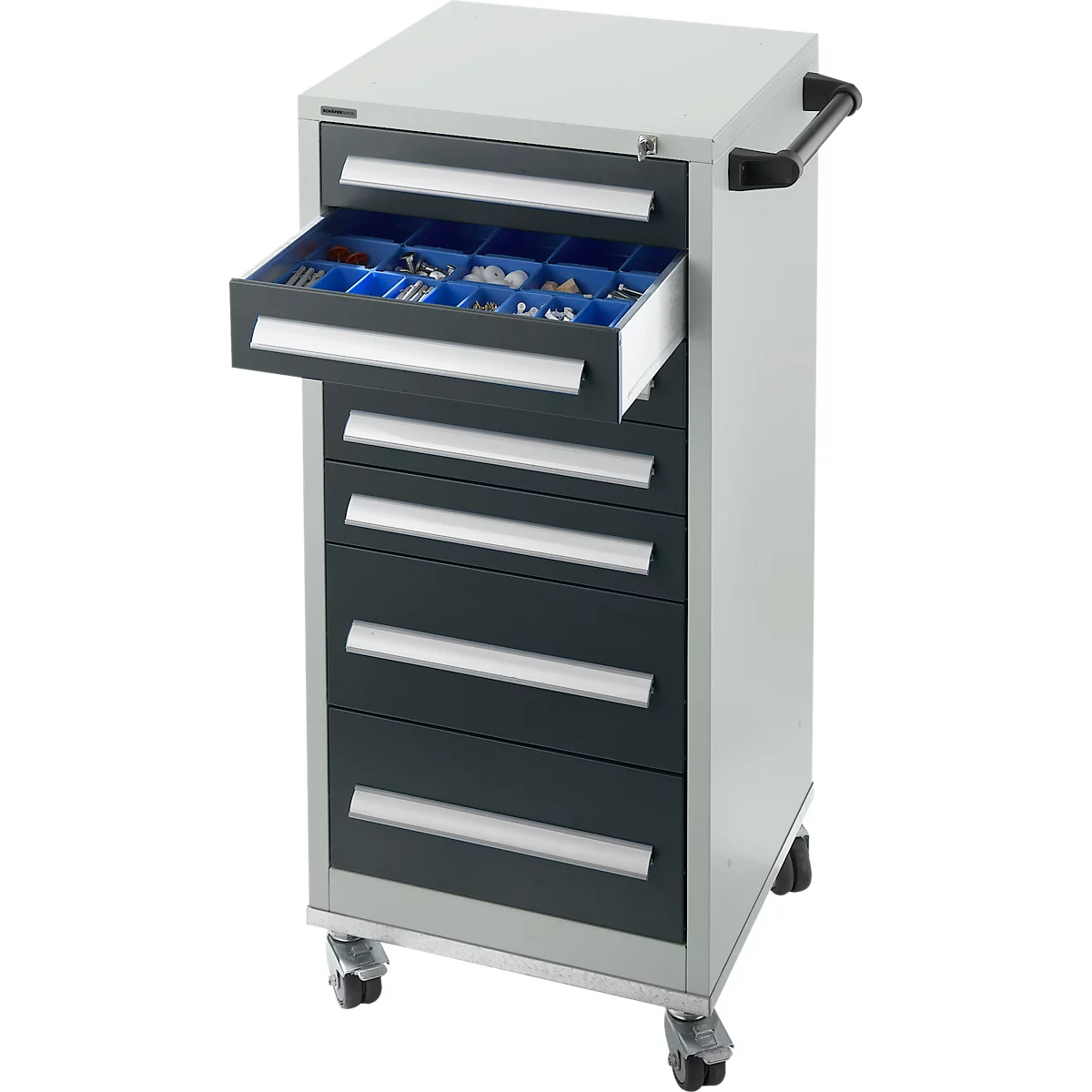 Schäfer Shop Select Schubladenschrank SFR 70, 7 Schübe, mit Rollen, lichgrau RAL 7035 anthrazitgrau RAL 7016