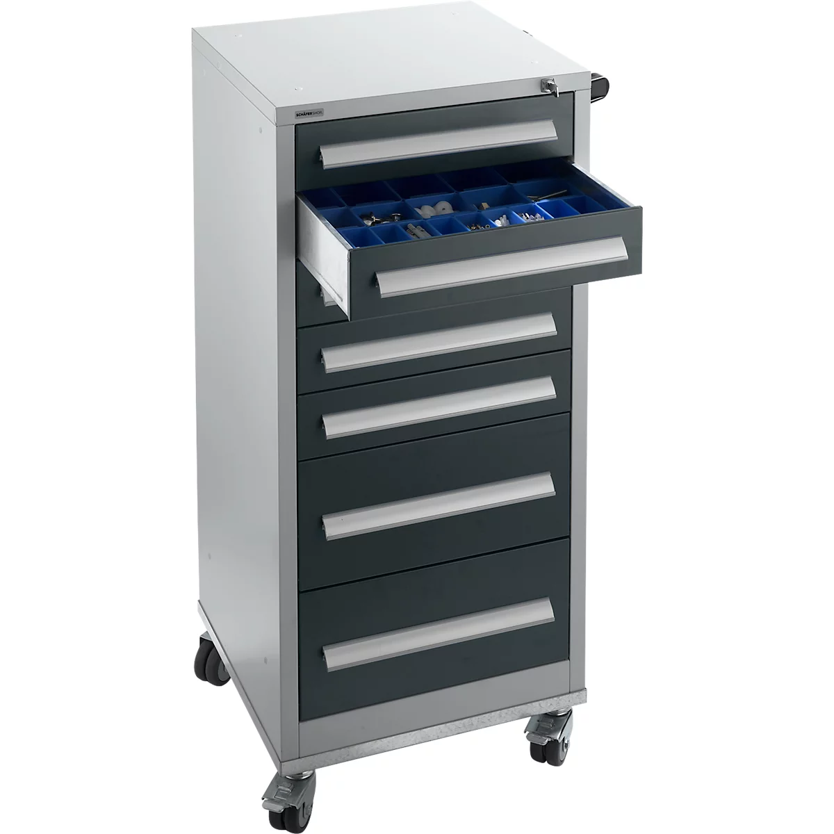 Schäfer Shop Select Schubladenschrank SFR 70, 7 Schübe, mit Rollen, weißaluminium RAL 9006 anthrazitgrau RAL 7016