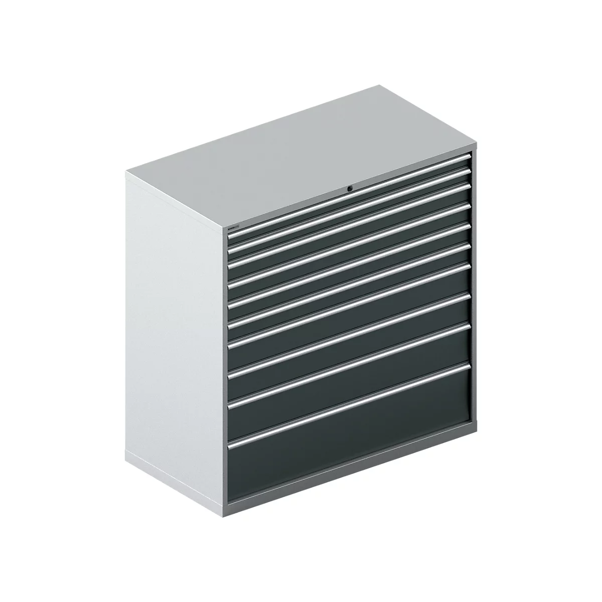 Schäfer Shop Select Schubladenschrank WSK 78–36 E, Stahl, 10 Schübe, 200 kg Traglast, B 1431 mm x T 725 mm x H 1450 mm, weißalu/anthrazitgrau