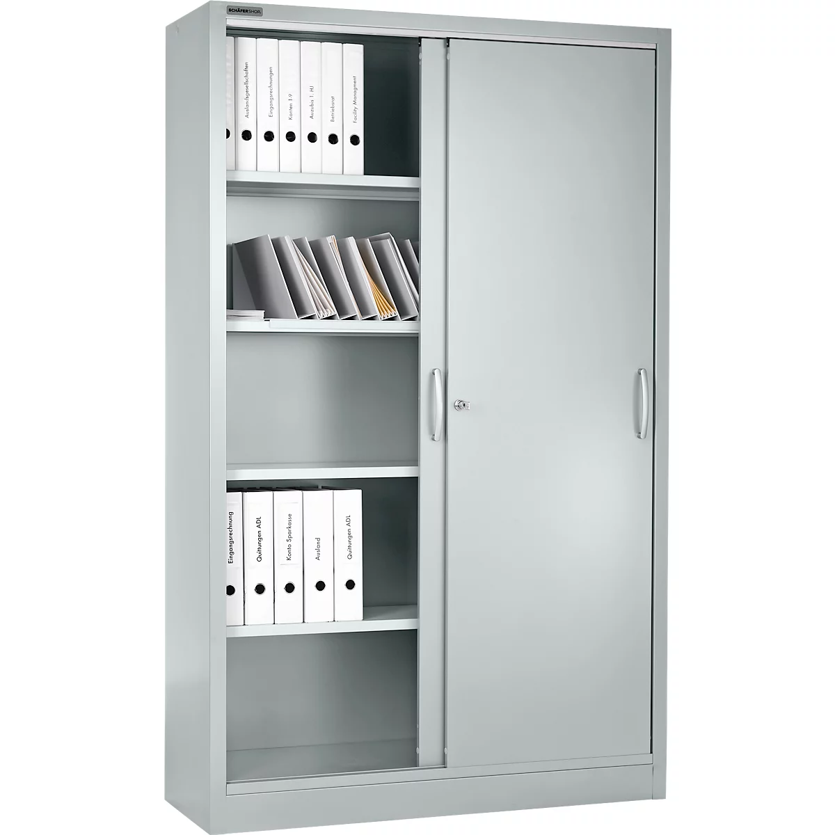 Schäfer Shop Select Schuifdeurkast MS iCONOMY, staal, 5 ordnerhoogten, B 1200 x D 400 x H 1935 mm, wit aluminium RAL 9006