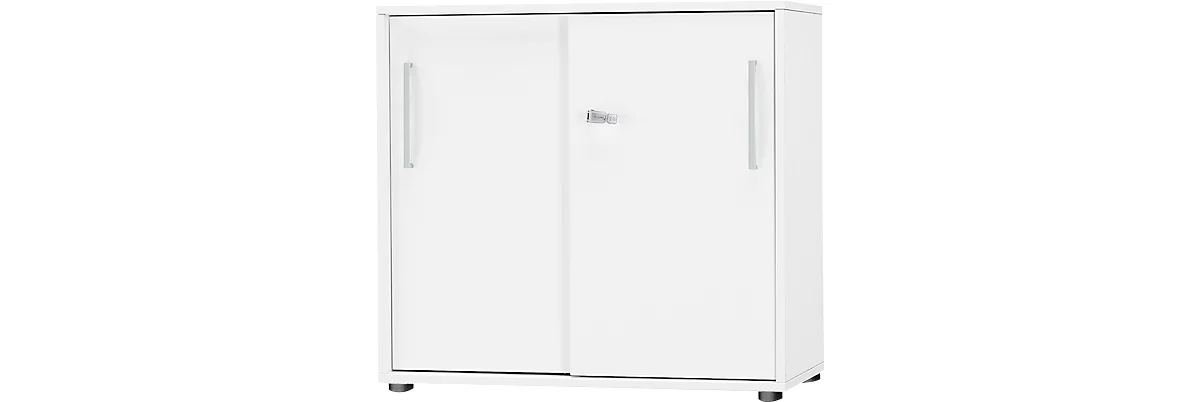 Schäfer Shop Select SET UP armario de puertas correderas, con cerradura, 2 alturas de archivador, An 800 x P 420 x Al 788 mm, blanco/blanco