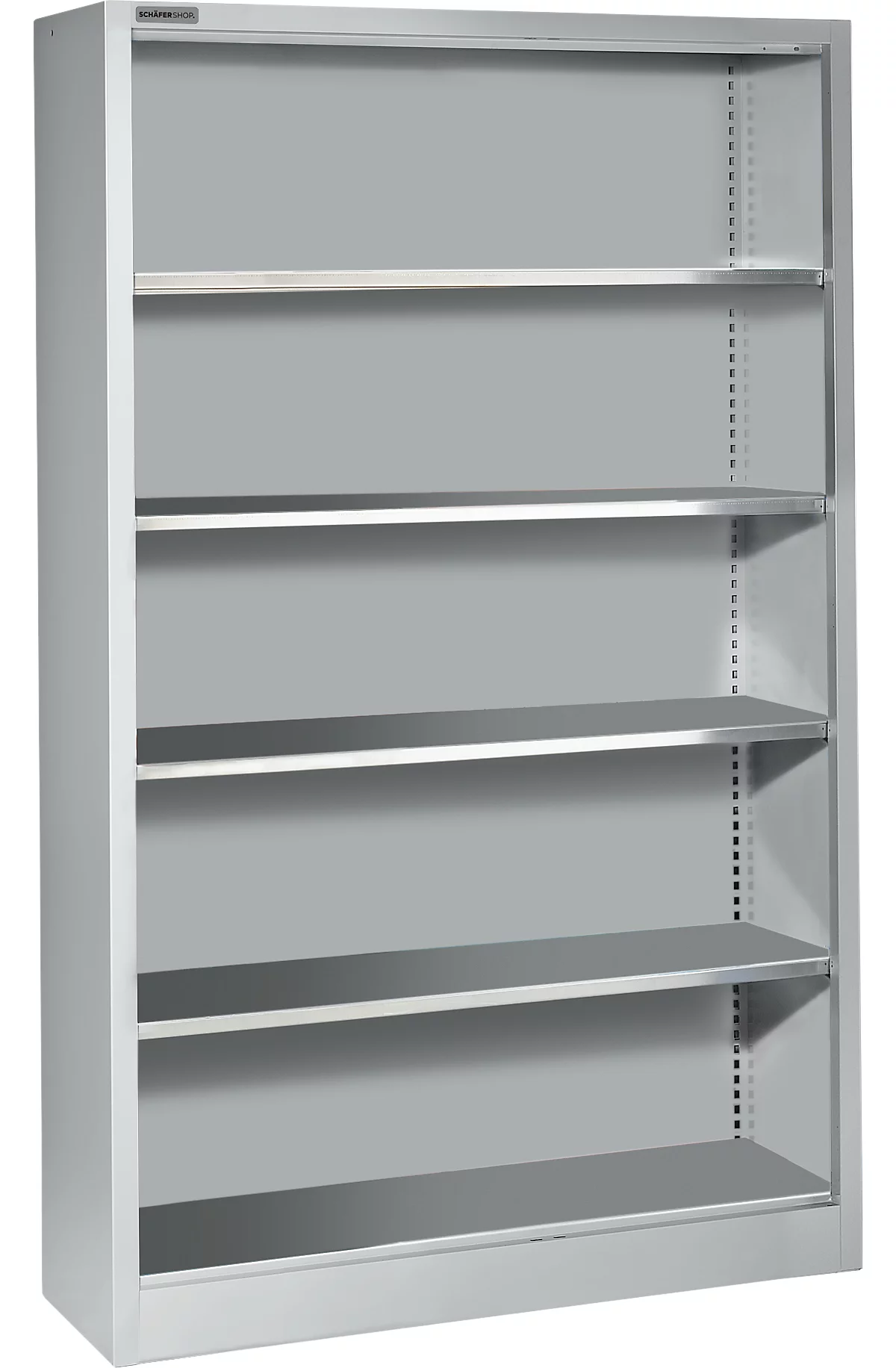Schäfer Shop Select Shelf AS 2412, con 4 estantes de altura regulable, ancho 1200 x fondo 400 x alto 1935 mm, chapa de acero, aluminio blanco RAL 9006
