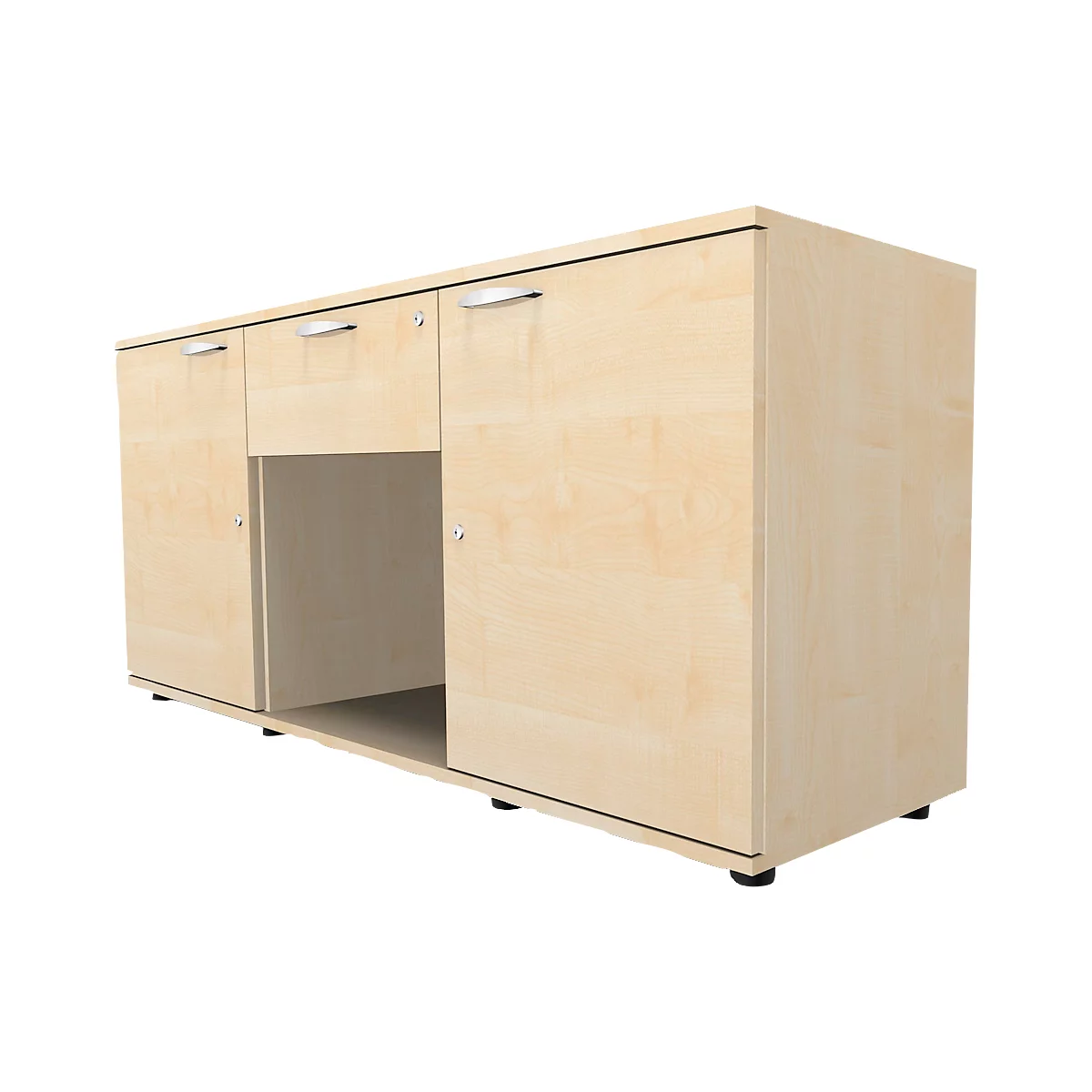 Schäfer Shop Select Sideboard, 2 deuren + schuiflade, afsluitbaar, spaanplaat, B 1500 x D 420 x H 663 mm, esdoorn