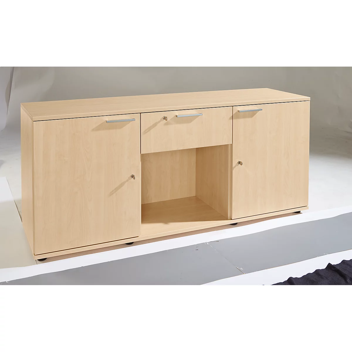 Schäfer Shop Select Sideboard, 2 deuren + schuiflade, afsluitbaar, spaanplaat, B 1500 x D 420 x H 663 mm, esdoorn