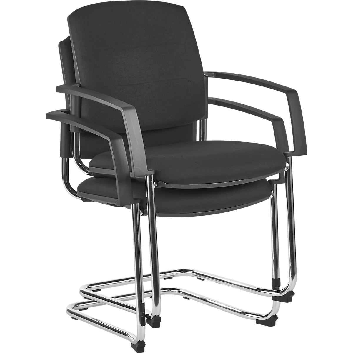 Schäfer Shop Select silla basculante SSI Proline Visit P2, ergonómica, apoyabrazos, apilable hasta 4 piezas, acero y funda de tela, An. 480 x Pr. 480 x Al. 480 mm, alusibérico/negro