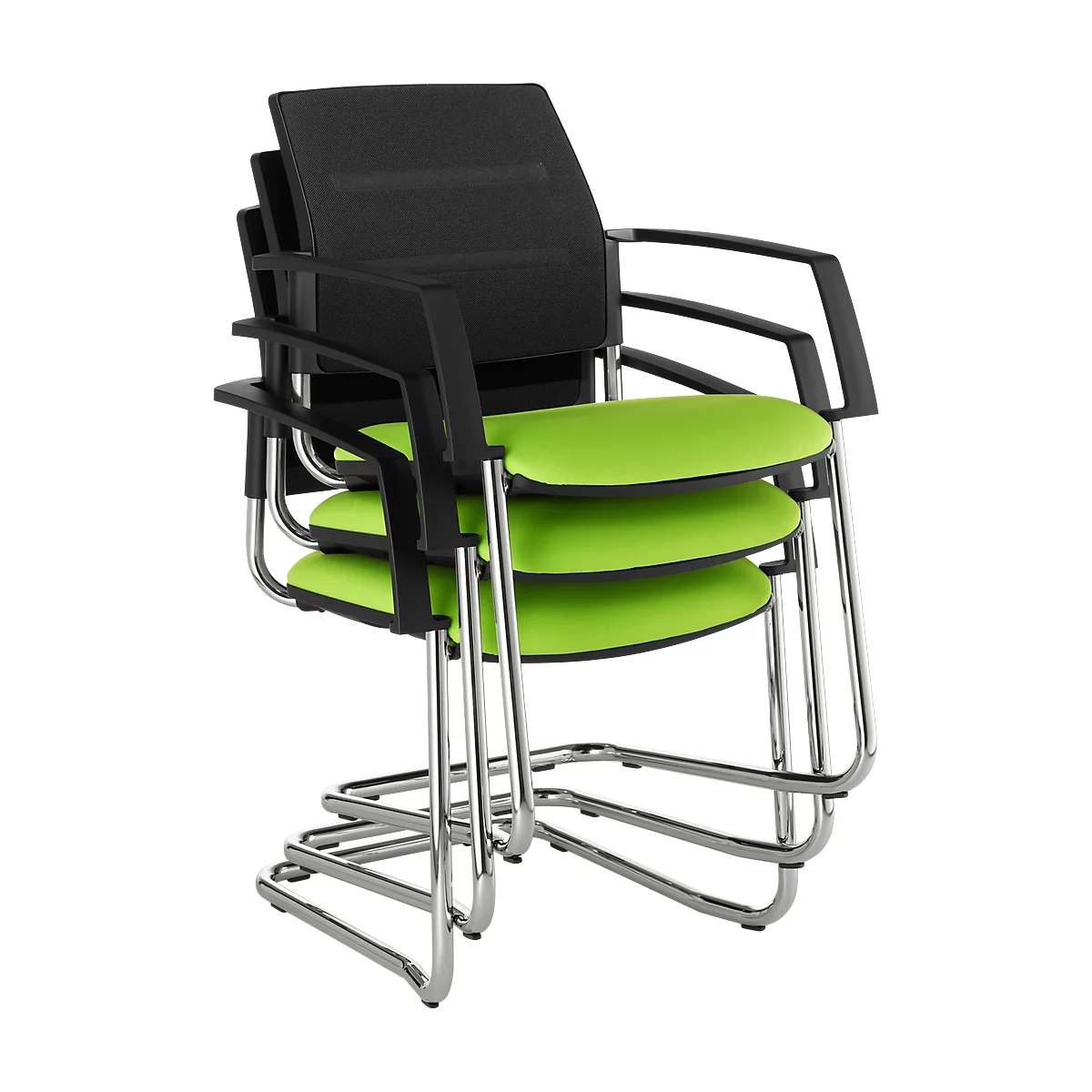 Schäfer Shop Select silla basculante SSI Proline Visit S2, ergonómica, apoyabrazos, apilable hasta 4 piezas, An. 480 x Pr. 480 x Al. 480 mm, verde manzana/negro