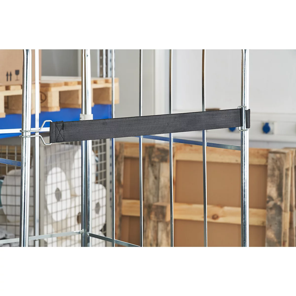 Schäfer Shop Select Spannband gummitex® BASIC, für Rollboxen BASICline, Spannweite 750 mm, 1 Drahthaken & 1 Drahtöse, UV-beständig, L 560 x B 50 mm, PE-Fasern & Gummi, dunkelgrau