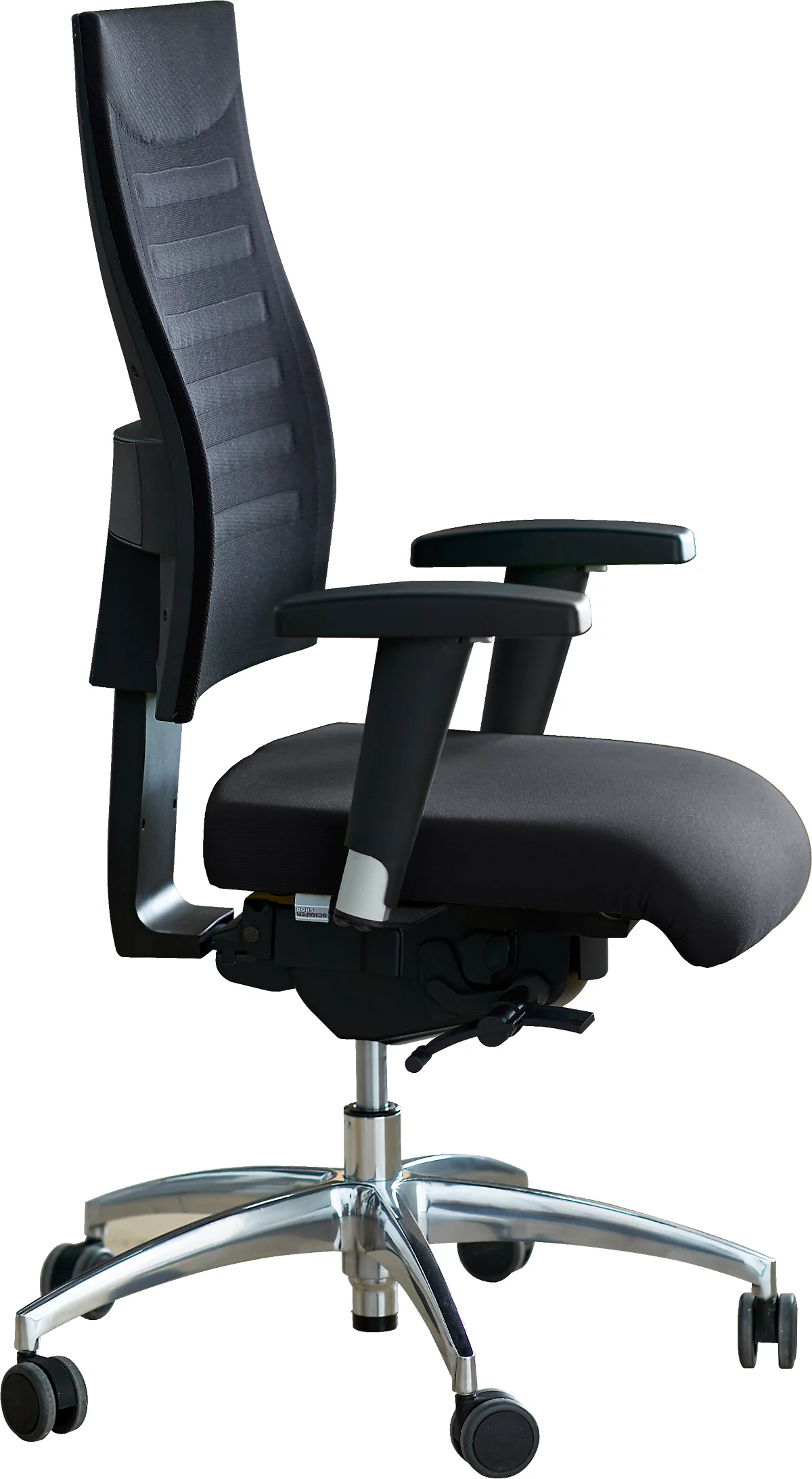 Schäfer Shop Select SSI PROLINE S3+ bureaustoel, met armleuningen, 3D synchroonmechanisme, vlakke zitting, 3D netrugleuning, zwart/zilver