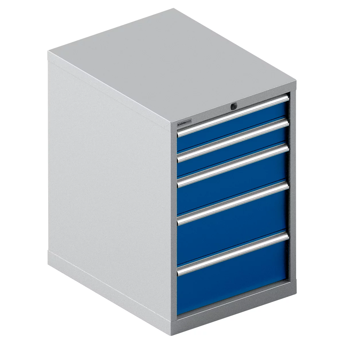 Schäfer Shop Select SSI SCHÄFER Schubladenschrank 27-36, 5 Schübe, bis 200 kg, B 564 x T 725 x H 850 mm, enzianblau/weißaluminium