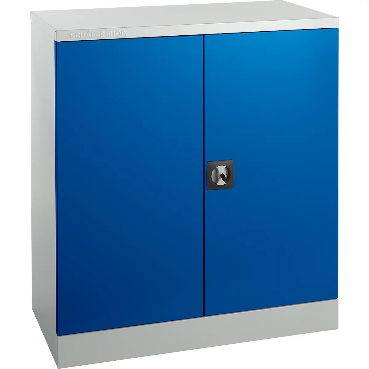 Schäfer Shop Select stalen kast, 2 OH, 2 in hoogte verstelbare legborden, draaicilinderslot, B 916 x D 422 x H 1000 mm, lichtgrijs RAL 7035/enziaans blauw RAL 5010