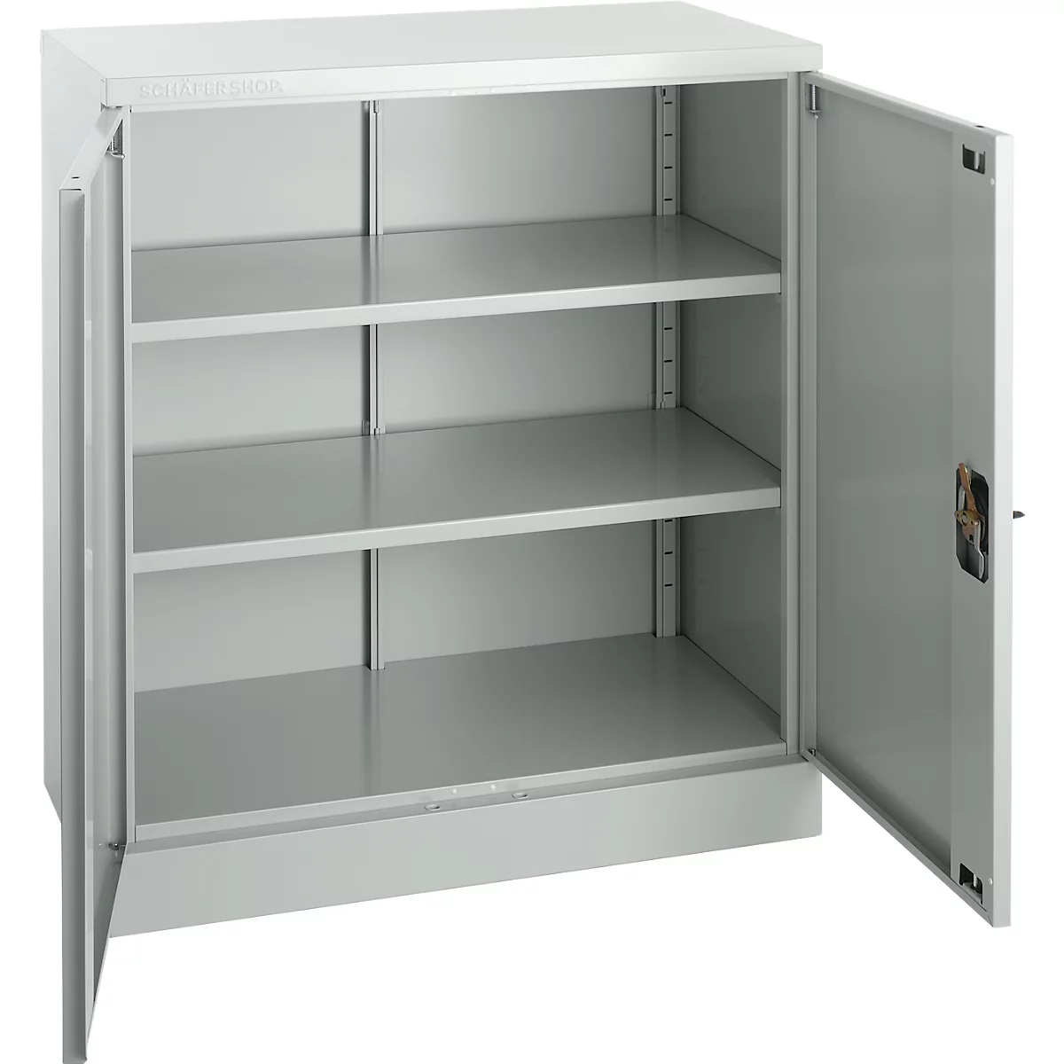 Schäfer Shop Select stalen kast, 2 OH, 2 in hoogte verstelbare legborden, draaicilinderslot, B 916 x D 422 x H 1000 mm, lichtgrijs RAL 7035/lichtgrijs RAL 7035