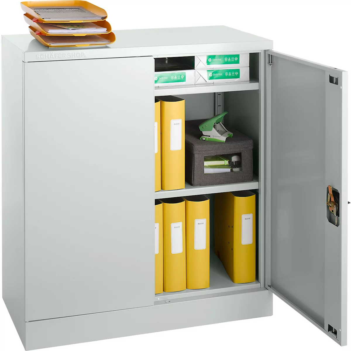 Schäfer Shop Select stalen kast, 2 OH, 2 in hoogte verstelbare legborden, draaicilinderslot, B 916 x D 422 x H 1000 mm, lichtgrijs RAL 7035/lichtgrijs RAL 7035