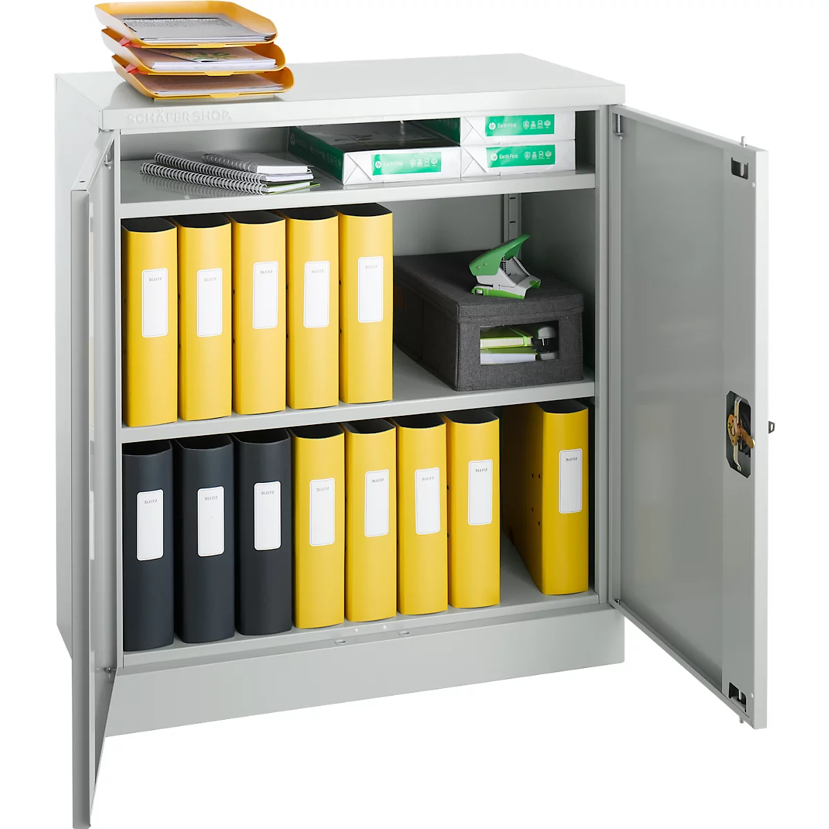 Schäfer Shop Select stalen kast, 2 OH, 2 in hoogte verstelbare legborden, draaicilinderslot, B 916 x D 422 x H 1000 mm, lichtgrijs RAL 7035/lichtgrijs RAL 7035