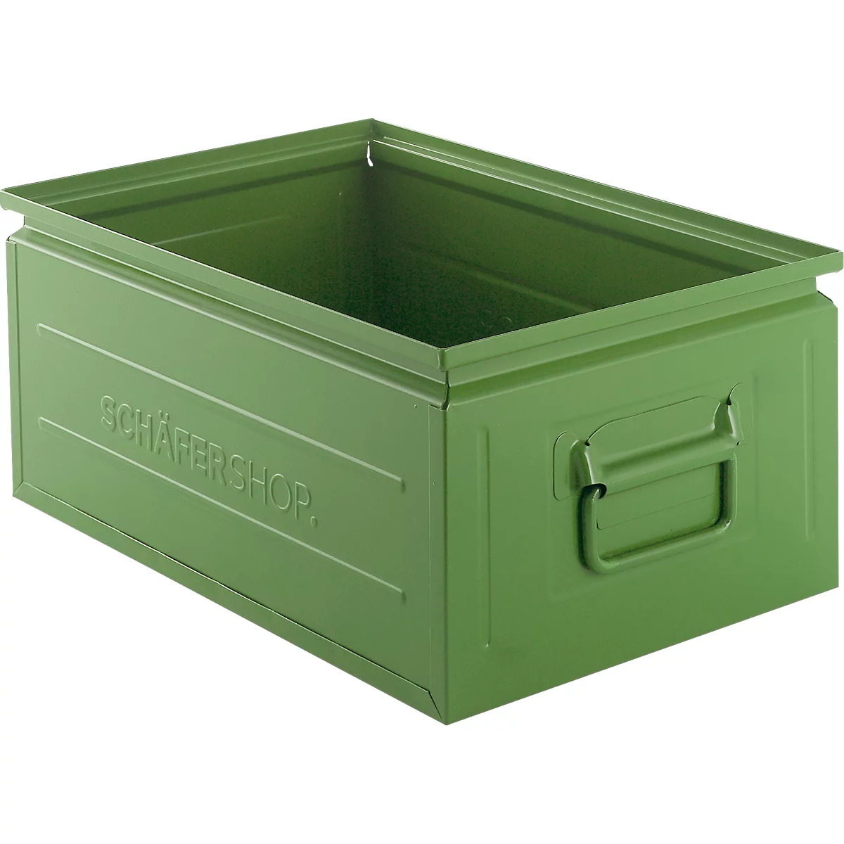 Schäfer Shop Select Stapelbox, 25 l, 120 kg, L 478 x B 307 x H 200 mm, Stahl, RAL 6011 (resadagrün)