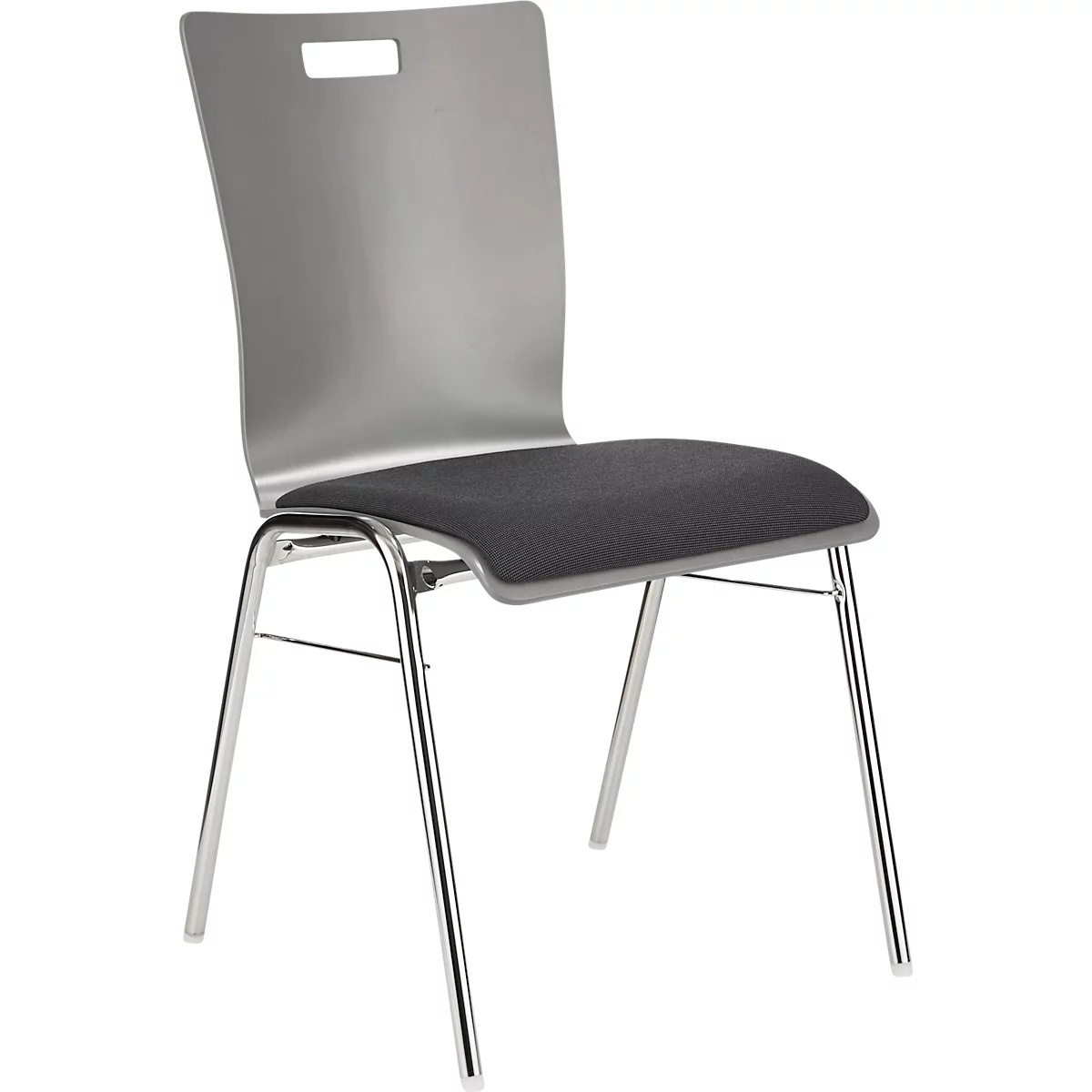 Schäfer Shop Select stapelstoel grijs, stapelbaar tot 10 stuks, bestand tegen desinfecterende middelen, met stoffen bekleding, B 430 x D 410 x H 450 mm, hout &amp; staal