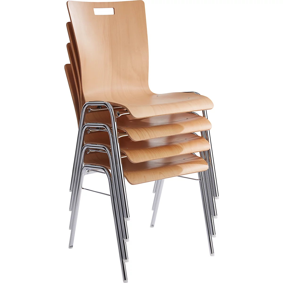 Schäfer Shop Select stapelstoel naturel, stapelbaar tot 10 stuks, bestand tegen desinfecterende middelen, zonder stoffen bekleding, B 430 x D 410 x H 450 mm, hout &amp; staal