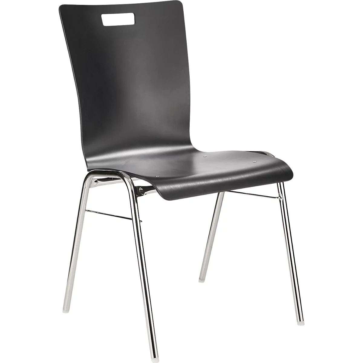 Schäfer Shop Select stapelstoel zwart-grijs, stapelbaar tot 10 stuks, bestand tegen desinfecterende middelen, zonder stoffen bekleding, B 430 x D 410 x H 450 mm, hout &amp; staal