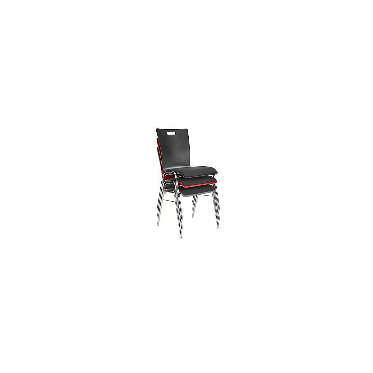 Schäfer Shop Select Stapelstuhl Rot, stapelbar bis 10 Stück, desinfektionsmittelbeständig, mit Stoffpolster, B 430 x T 410 x H 450 mm, Holz & Stahl
