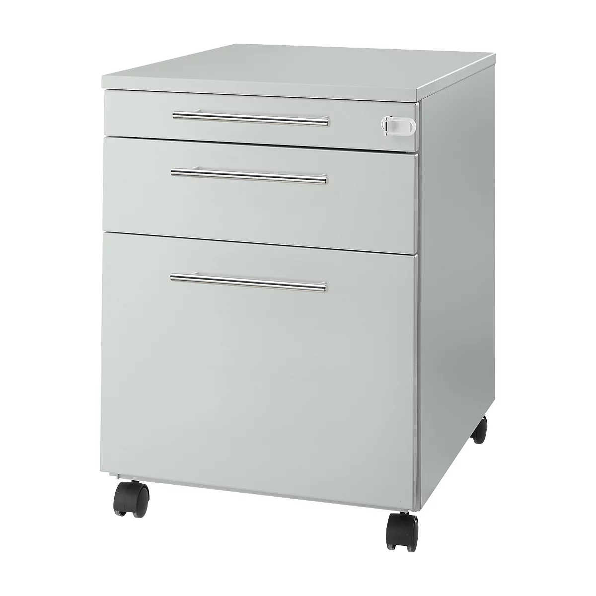 Schäfer Shop Select Start Off 126 pedestal móvil, cajón para utensilios extraíble, cajón para archivos colgantes, con cerradura, ancho 432 x fondo 580 x alto 595 mm, gris claro 