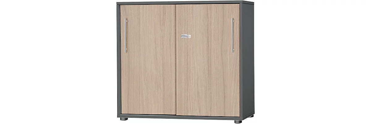 Schäfer Shop Select Start Off armario de puertas correderas, 2 OH, con cerradura, An 800 x P 420 x Al 788 mm, madera, grafito/roble