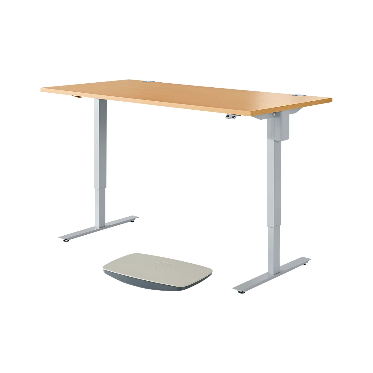Schäfer Shop Select Start Off bureau, elektrisch in hoogte verstelbaar, rechthoekig, C-onderstel, B 1600 x H 705-1205 mm, met balansboard, beukendecor