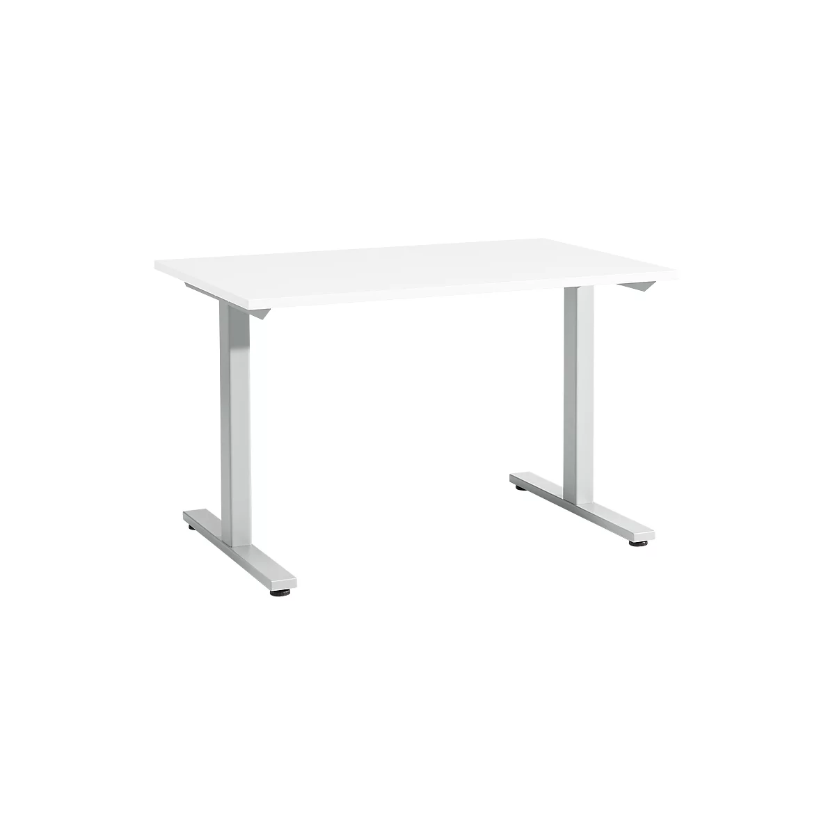 A white height-adjustable desk against a white background.