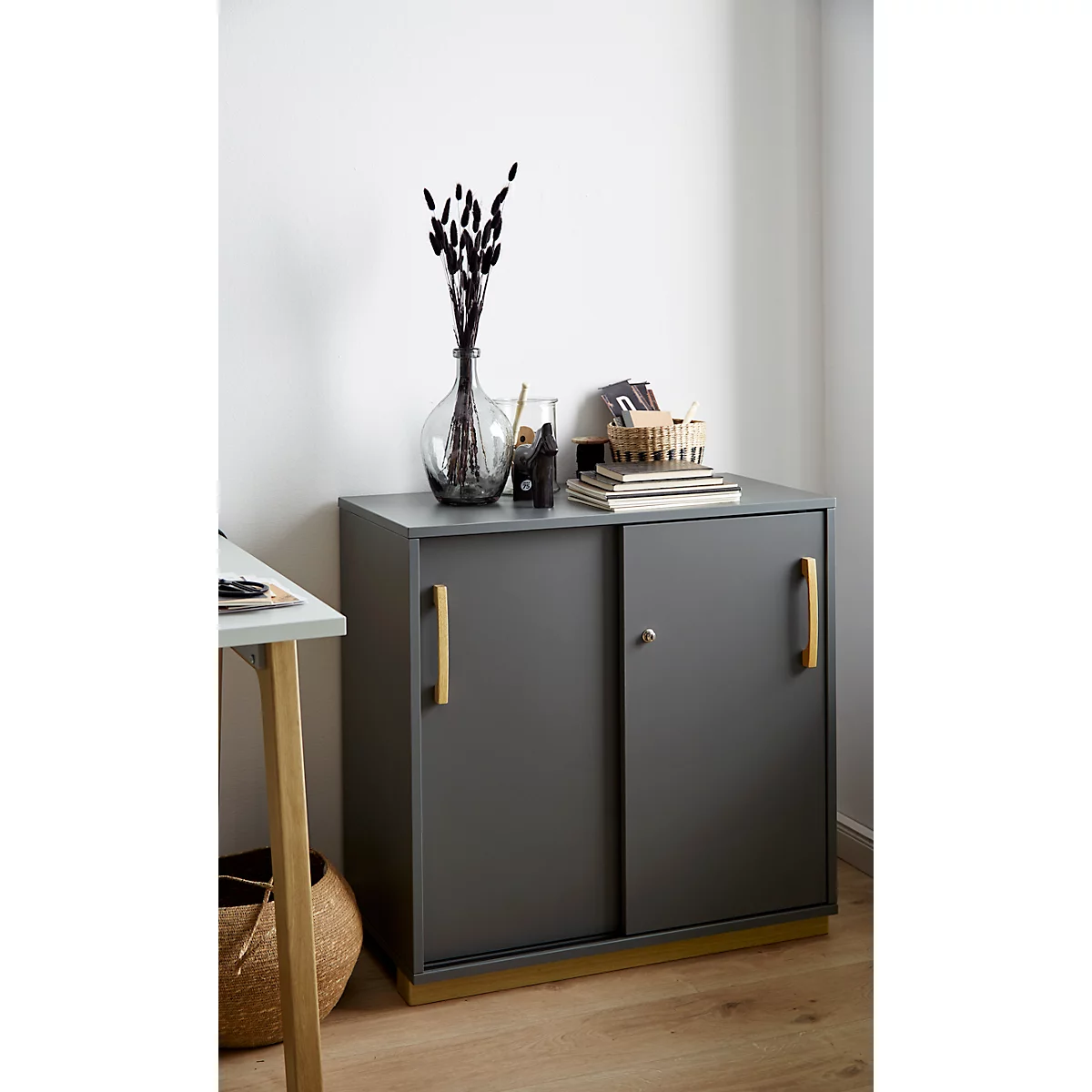 Schäfer Shop Select Start Off Hout schuifdeurkast, 2 OH, afsluitbaar, hout, B 800 x D 420 x H 788 mm, grafiet