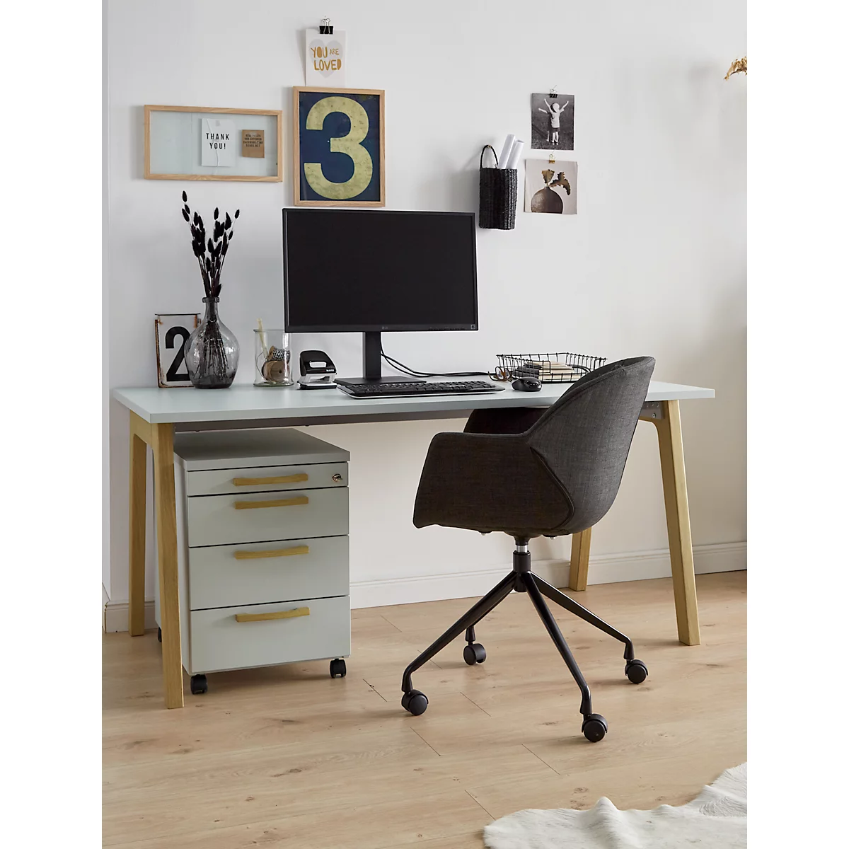 Schäfer Shop Select Start Off Wood bureau, rechthoekig, A-poot, B 1300 x D 650 x H 735 mm, wit/houtlook