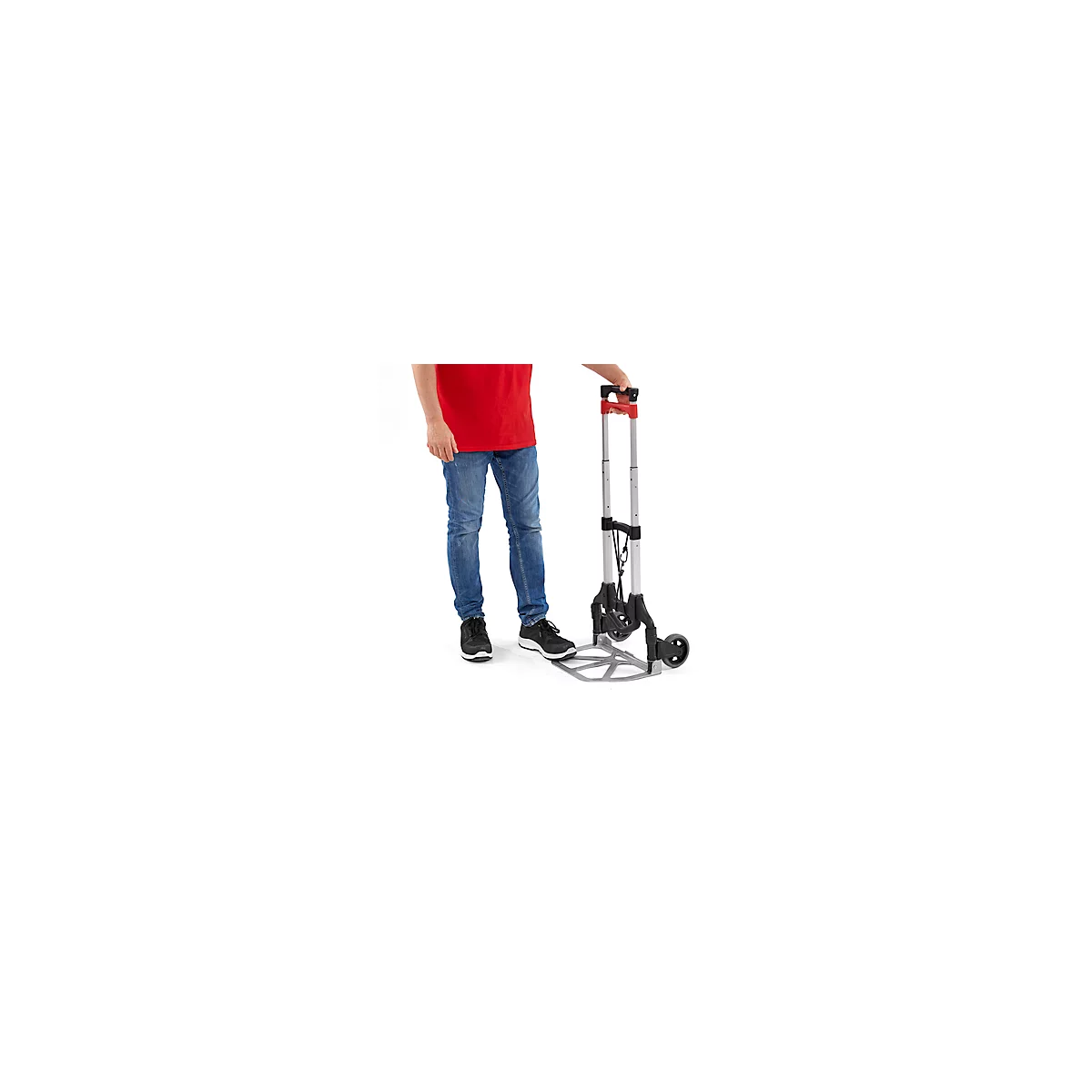 Schäfer Shop Select steekwagen, draagvermogen 60 kg, inklapbaar, elastische spanband, 2 bokwielen, aluminium/kunststof, rood-zwart-zilver