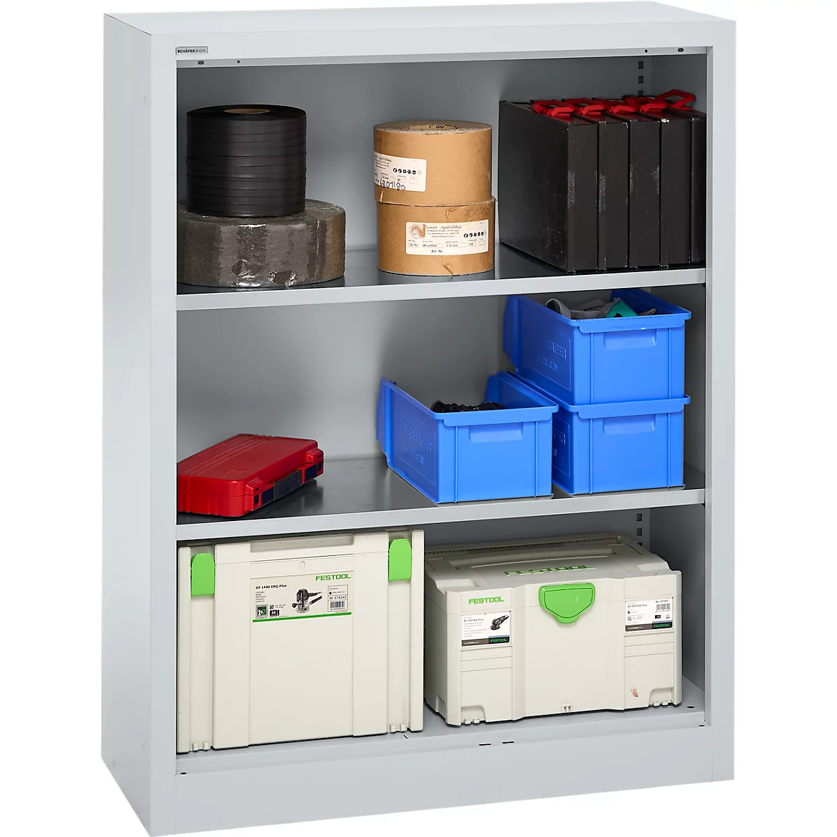 Schäfer Shop Select stellingkast MS, 3 OH, B 950 x D 400 x H 1215 mm, plaatstaal, aluminium wit