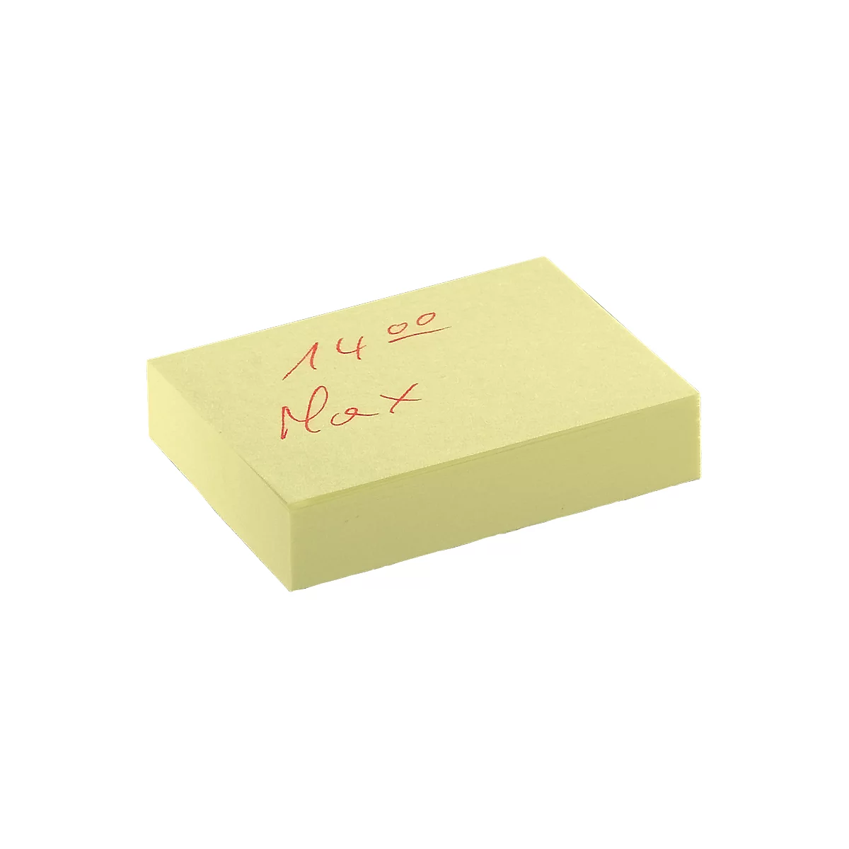 A stack of yellow sticky notes with red writing: 2:00 PM Max.
