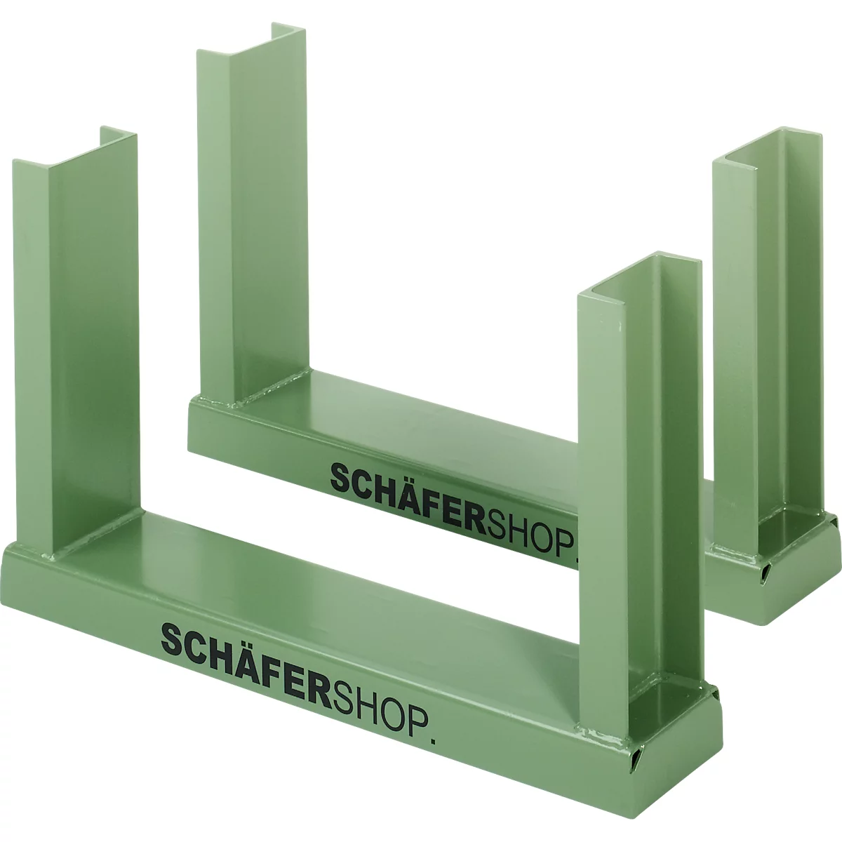 Schäfer Shop Select Support d'empilage, L 910 x l 160 x H 520 mm, vert réséda RAL 6011, jusqu'à 1200 kg