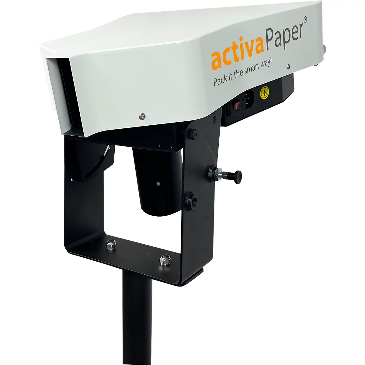 Machine activaPaper avec une tête blanche et un cadre noir. Inscription : Pack it the smart way !