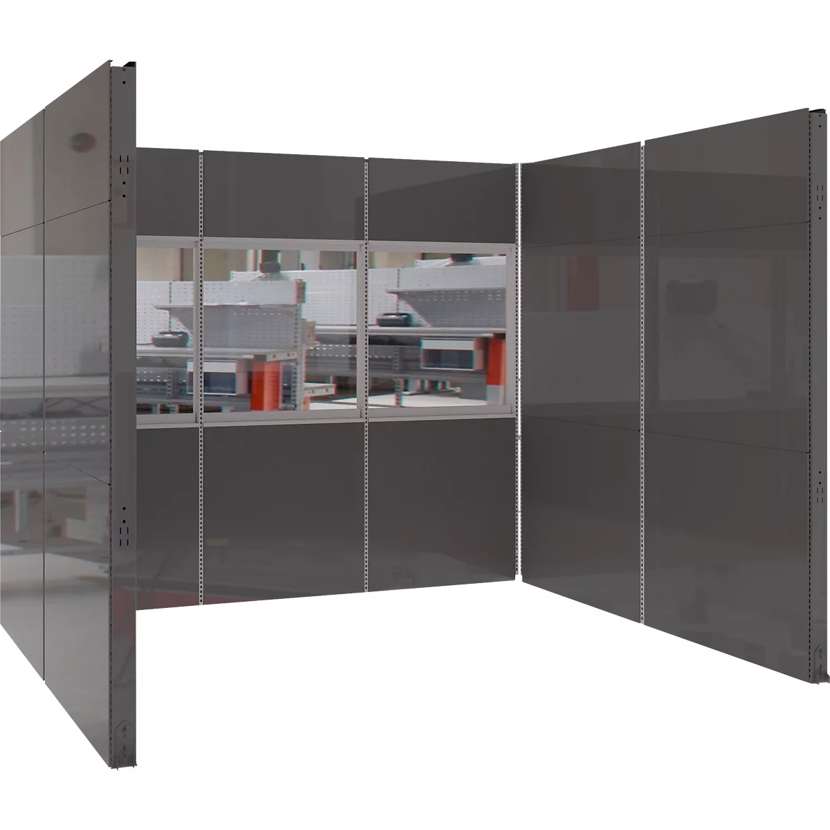 Schäfer Shop Select Système de cloisons d'insonorisation, en forme de U, 15 éléments, avec fenêtres, dimensions totales L 3000 x l 2000 x H 2500 mm, gris poussière RAL 7037