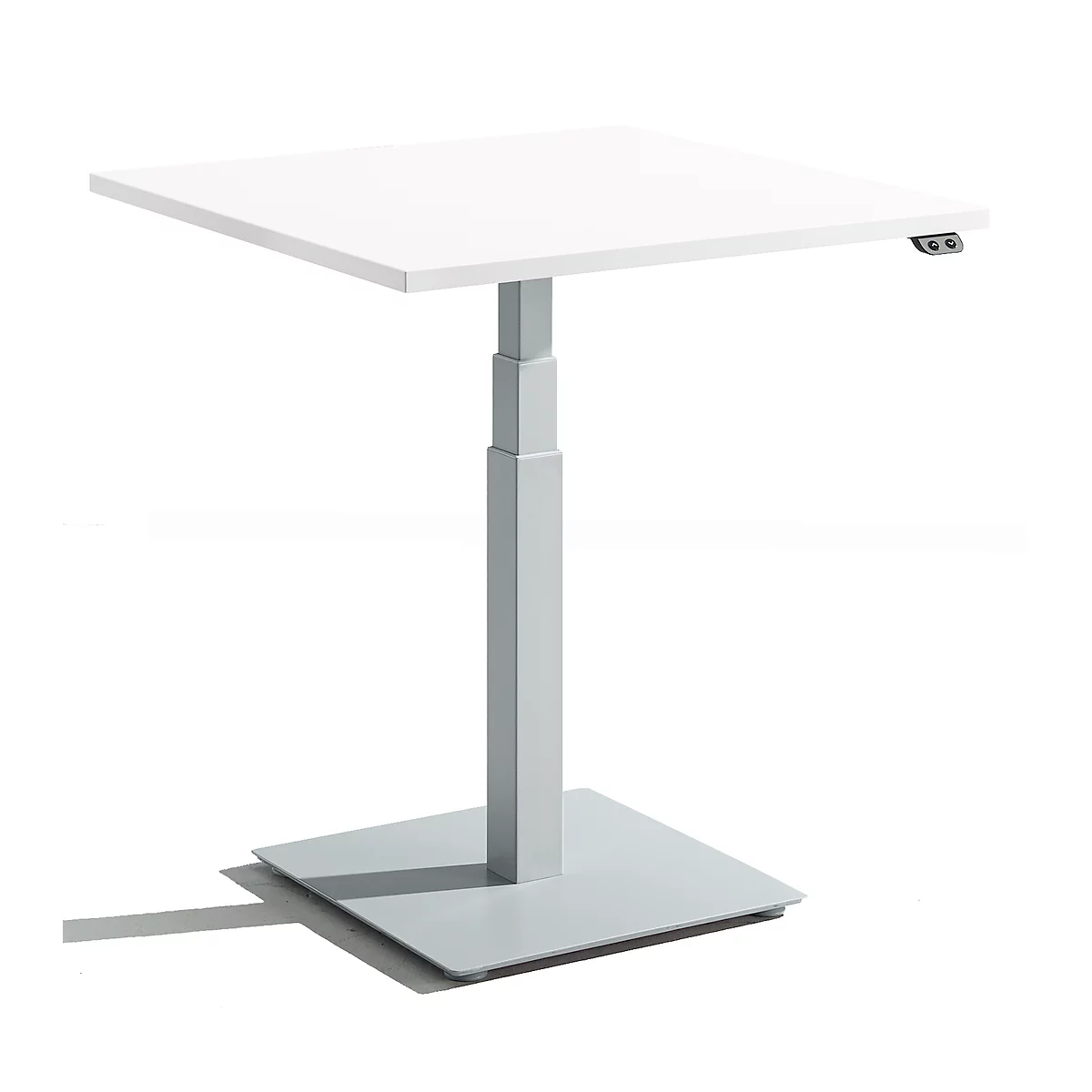 Schäfer Shop Select Table d'appoint mono-colonne Start Off, réglable en hauteur électriquement, L 800 x P 800 mm, blanc 