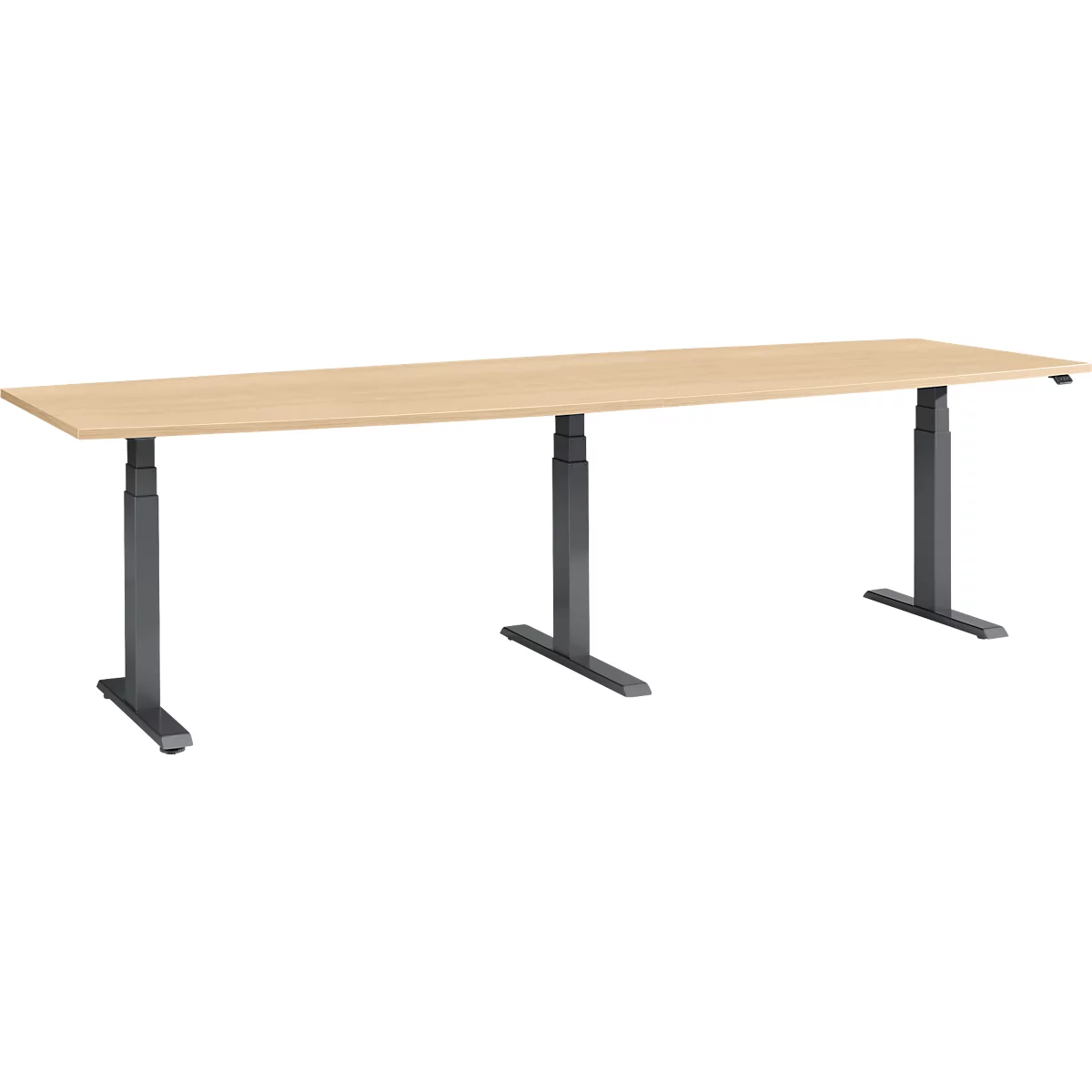 Schäfer Shop Select Table de conférence ERGO-T 2.0 Big, jusqu'à 8 personnes, réglable en hauteur électriquement, tonneau, pied en T, L 2800 mm, érable/anthracite 