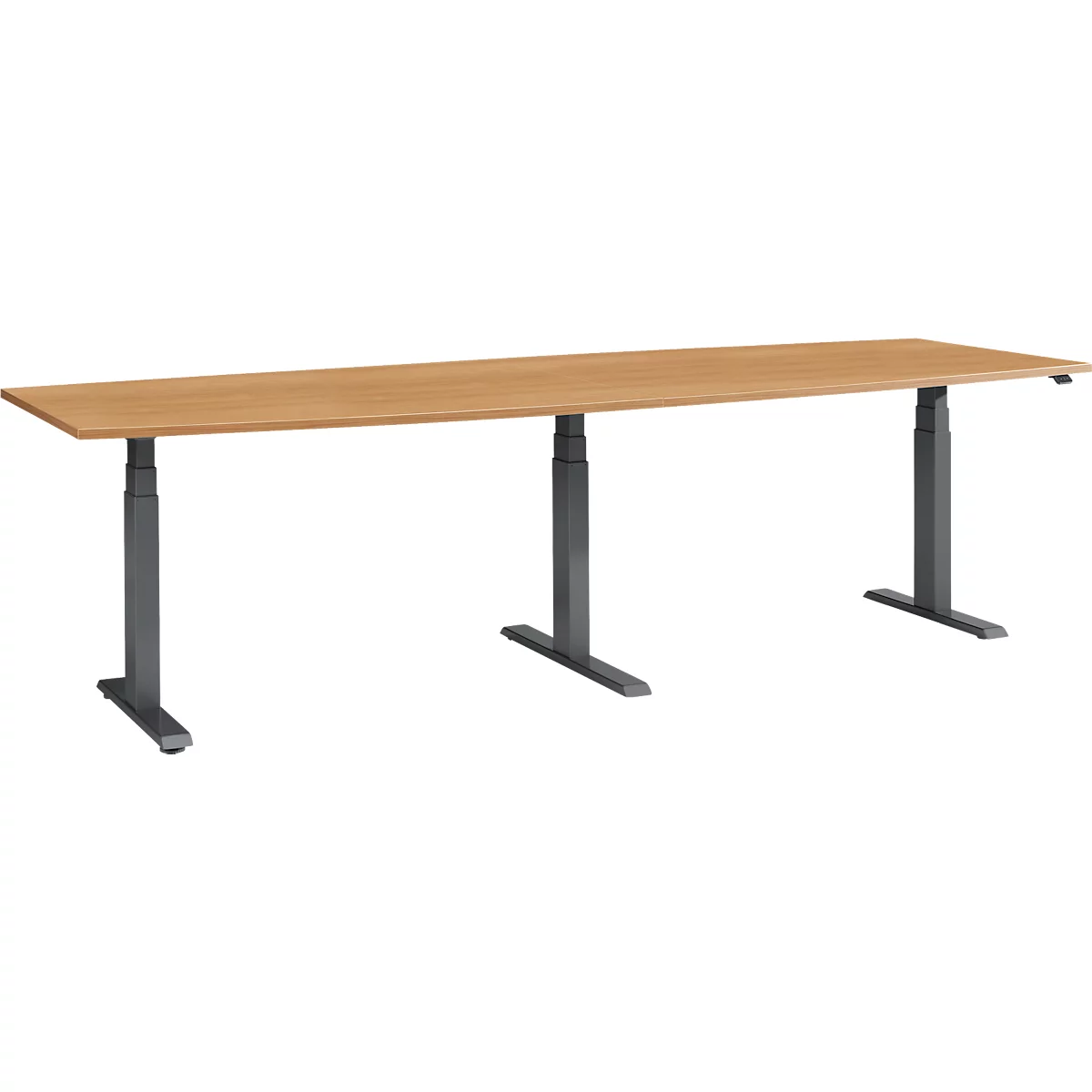 Schäfer Shop Select Table de conférence ERGO-T 2.0 Big, jusqu'à 8 personnes, réglable en hauteur électriquement, tonneau, pied en T, L 2800 mm, hêtre/anthracite 
