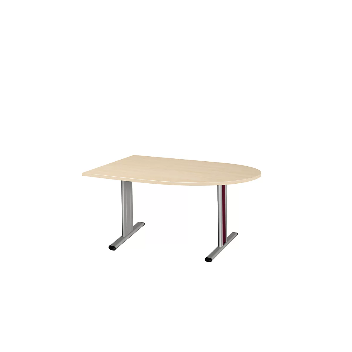 Schäfer Shop Select Table de réunion Planova, demi-cercle, 1400 x 1000 mm, coloris érable, bandeaux violet bordeaux 