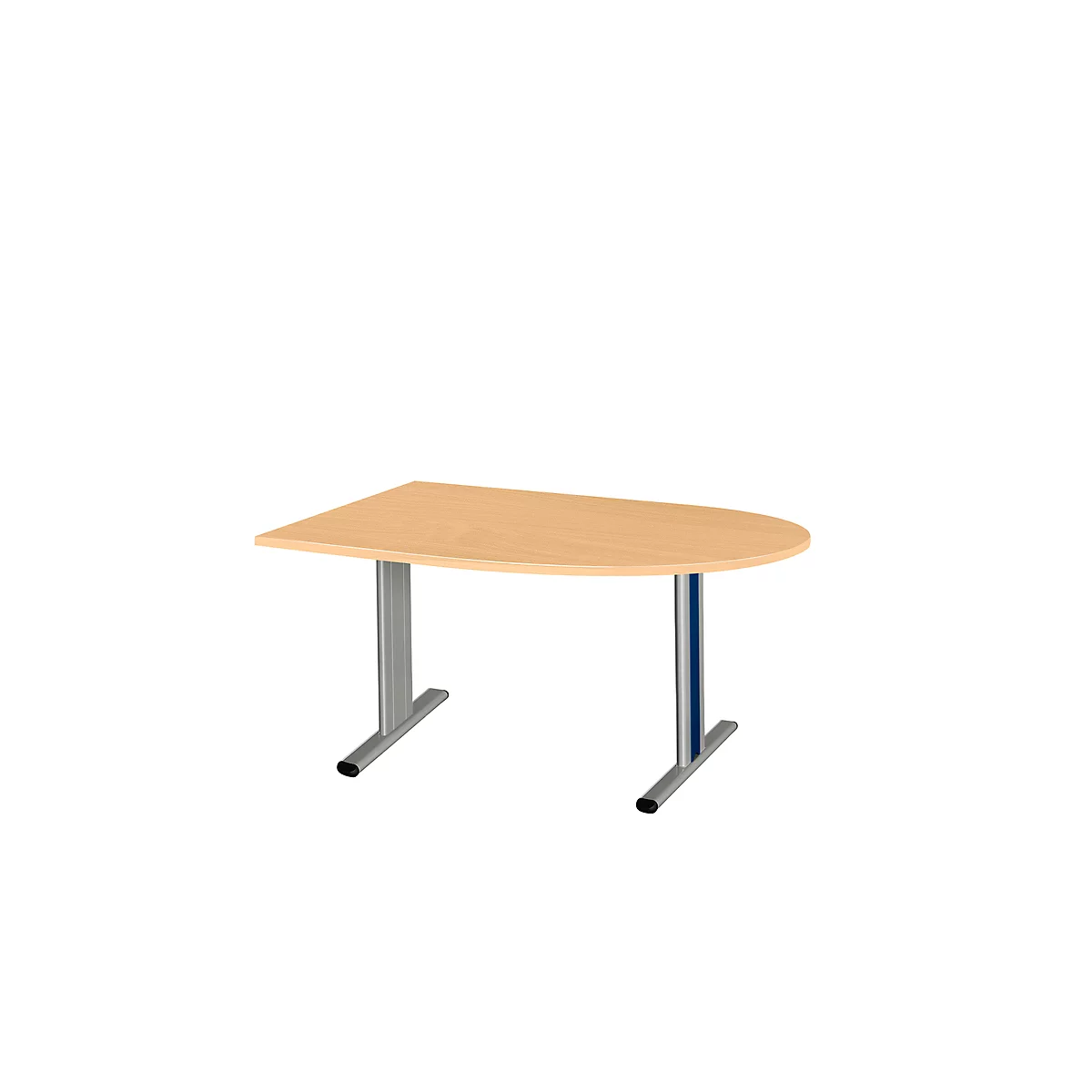 Schäfer Shop Select Table de réunion Planova, demi-cercle, 1400 x 1000 mm, coloris hêtre, bandeaux bleu gentiane 