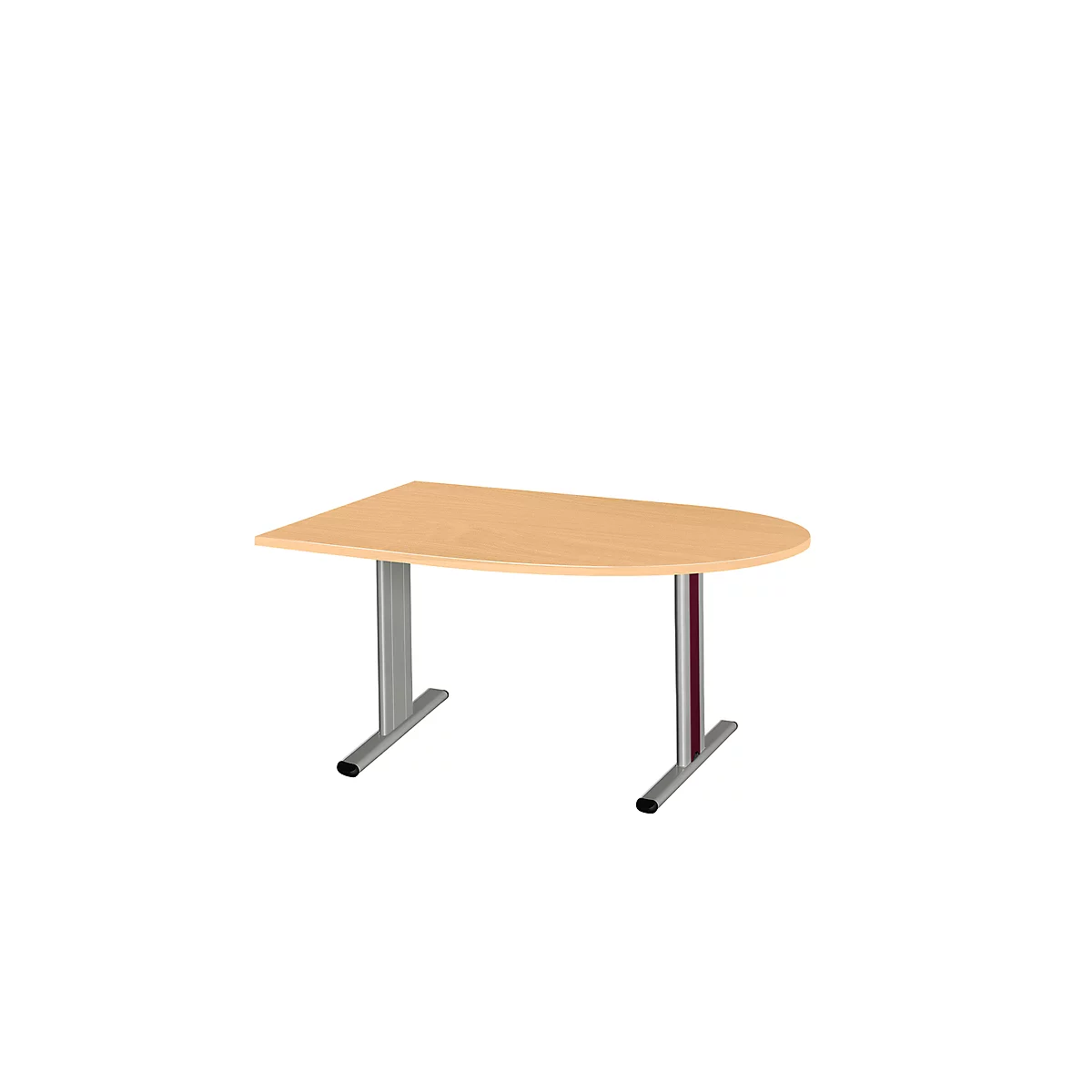 Schäfer Shop Select Table de réunion Planova, demi-cercle, 1400 x 1000 mm, coloris hêtre, bandeaux violet bordeaux 