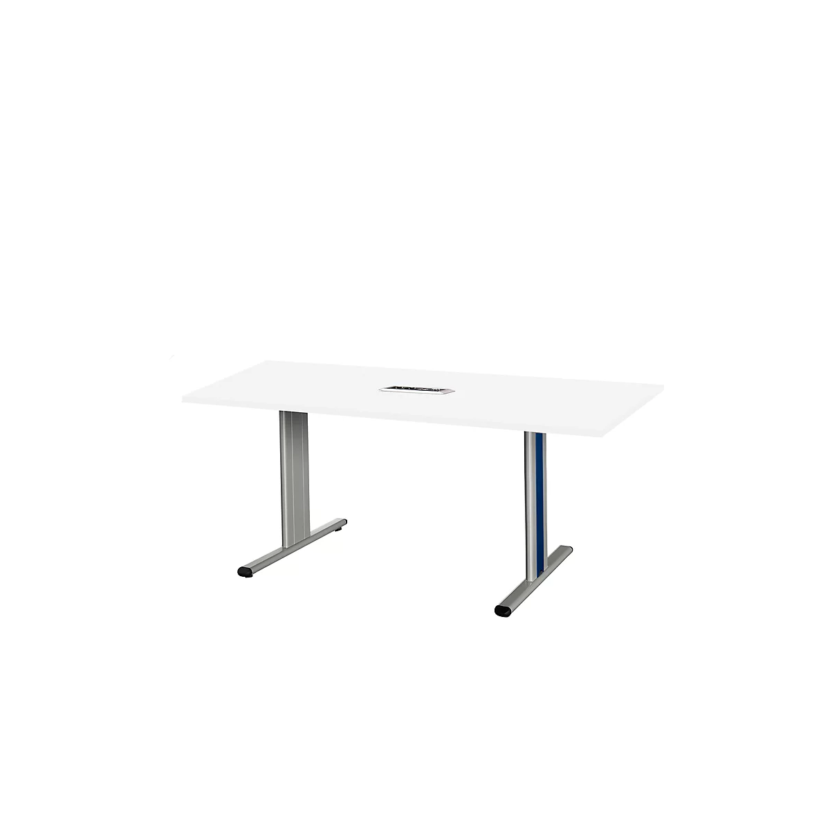 Schäfer Shop Select Table de réunion Planova, rectangle avec Netbox, 1600 x 800 mm, blanc, bandeaux bleu gentiane