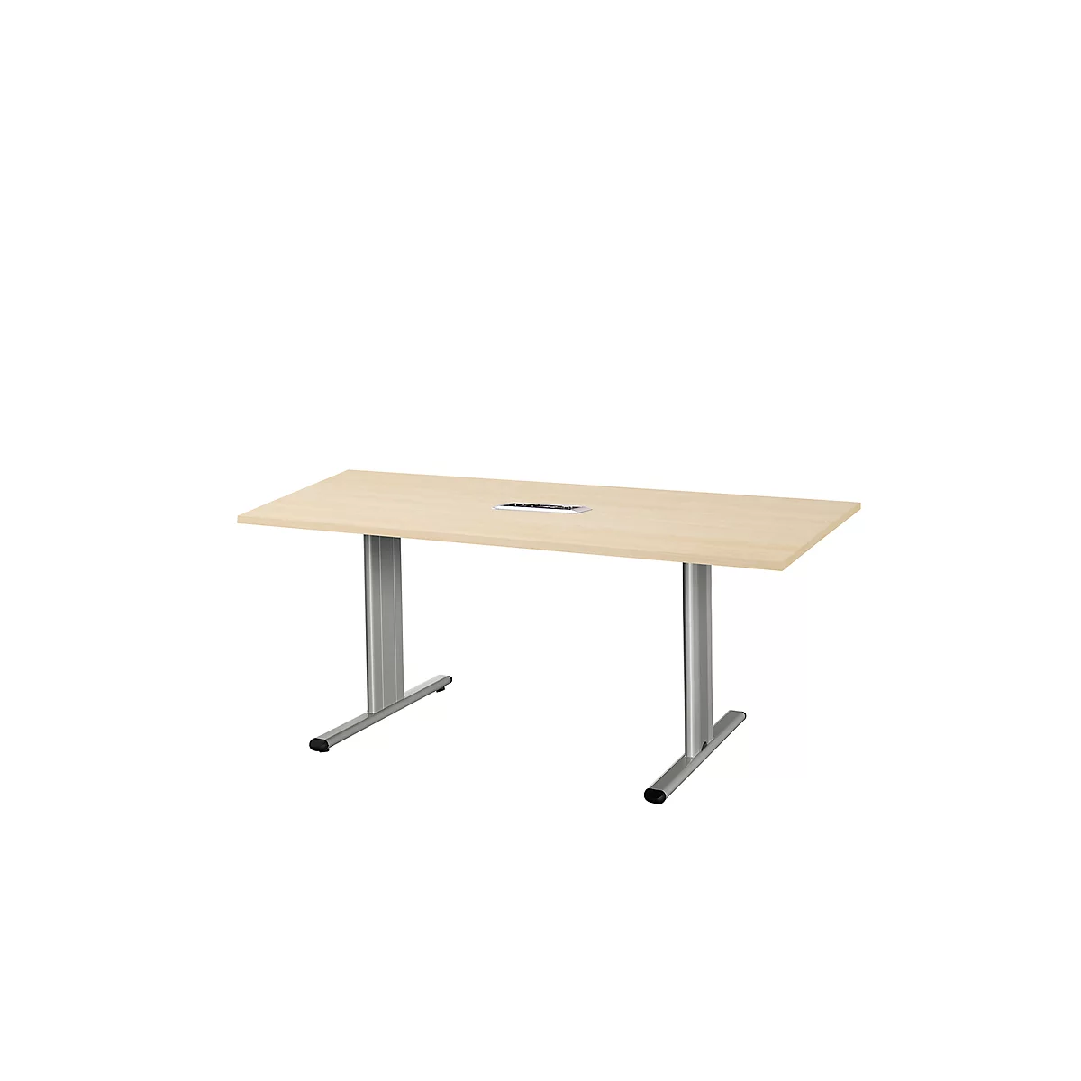 Schäfer Shop Select Table de réunion Planova, rectangle avec Netbox, 1600 x 800 mm, coloris érable, bandeaux alu blanc