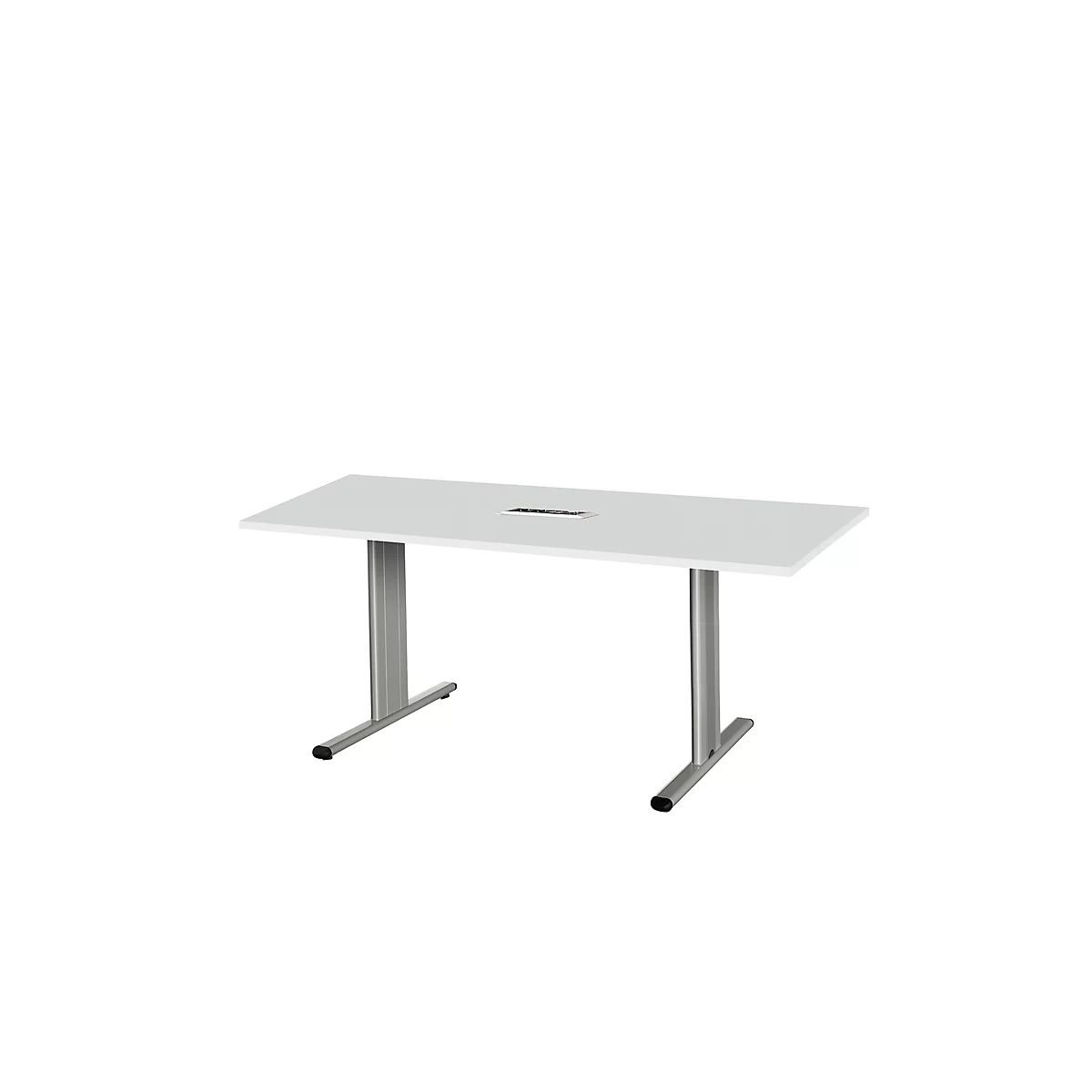Schäfer Shop Select Table de réunion Planova, rectangle avec Netbox, 1600 x 800 mm, gris clair, bandeaux alu blanc