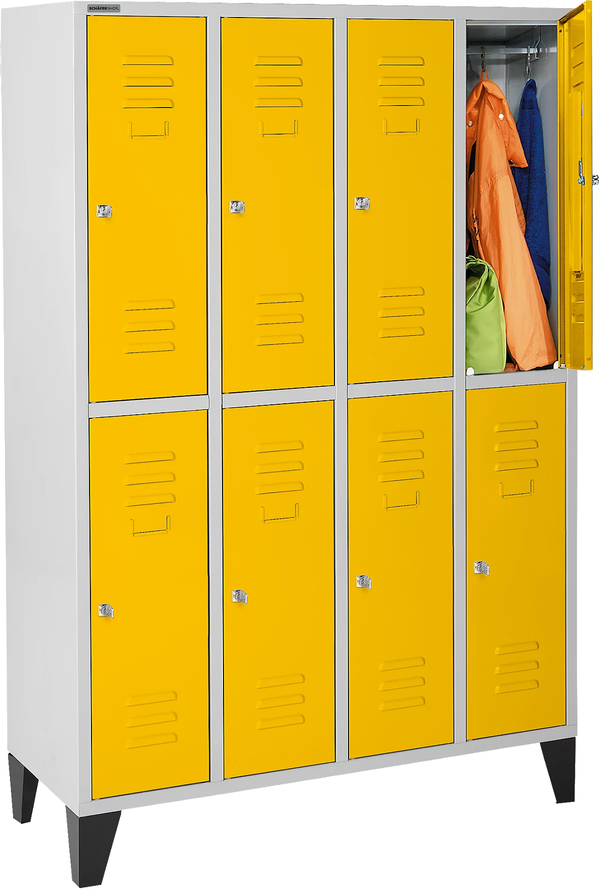Schäfer Shop Select Taquilla, 4x2 comp., con patas, cerradura de cilindro, puerta amarillo
