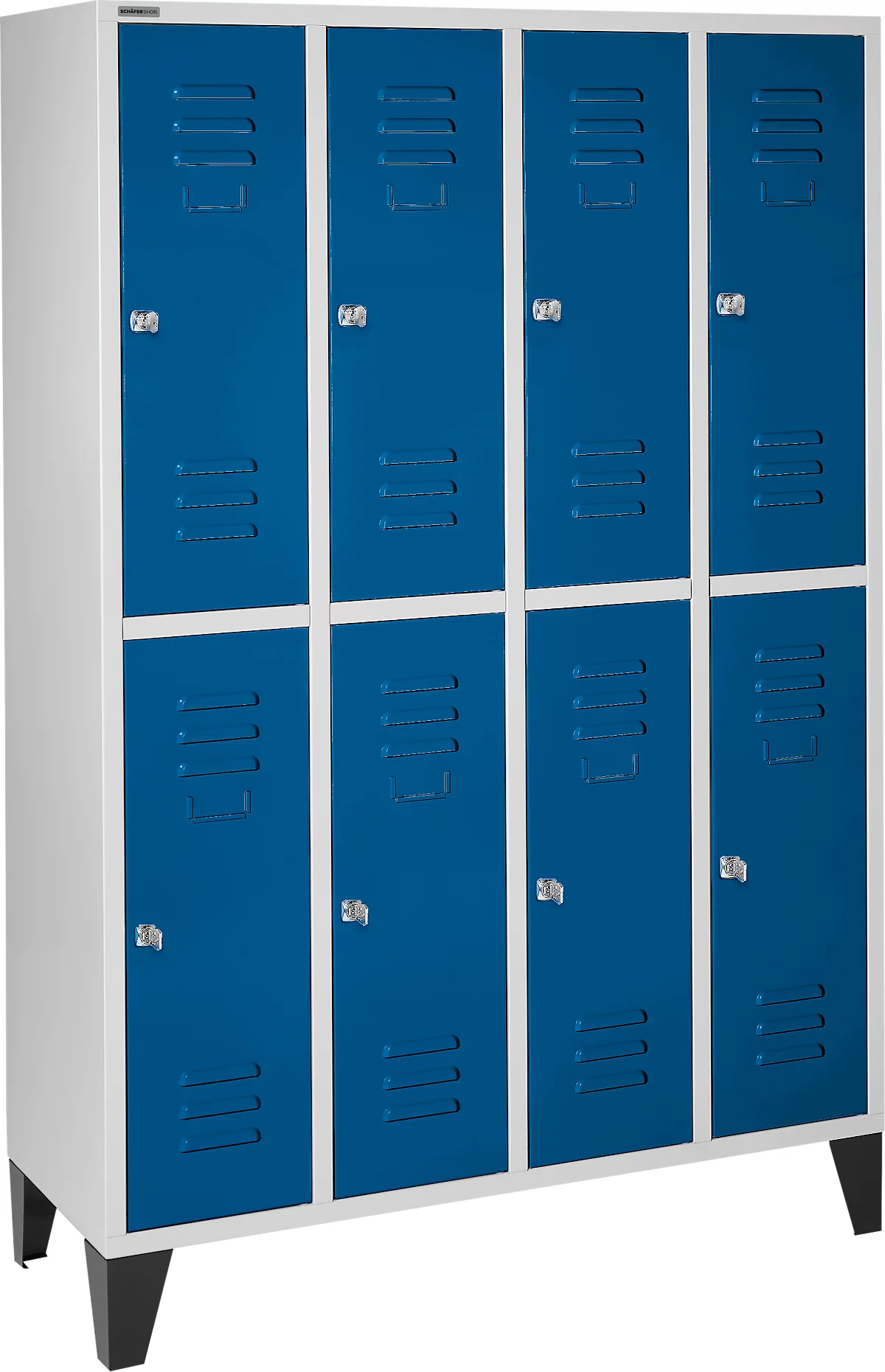 Schäfer Shop Select Taquilla, 4x2 comp., con patas, cerradura de cilindro, puerta azul genciana